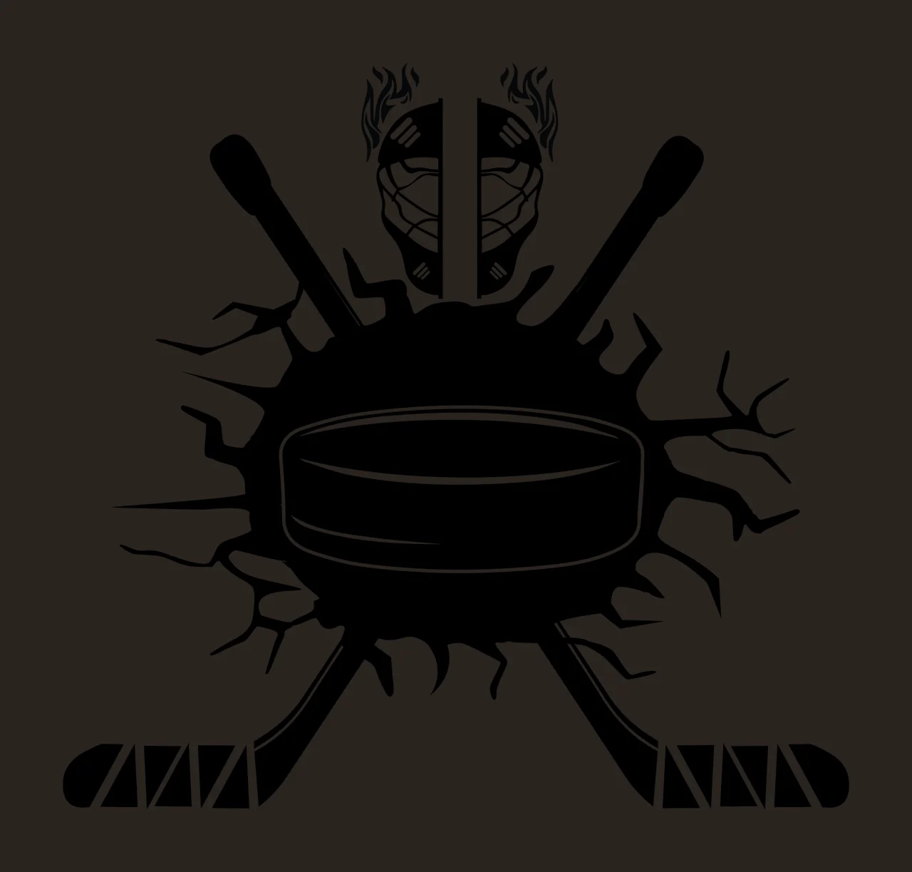 Hockey Puck And Sticks With Mask cracking flames black white contrast preview thumbnail