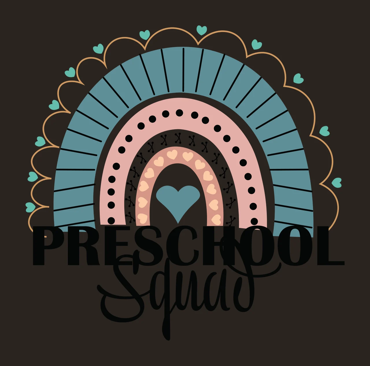 Rainbow Preschool Squad Text design hearts typographic black contrast preview thumbnail