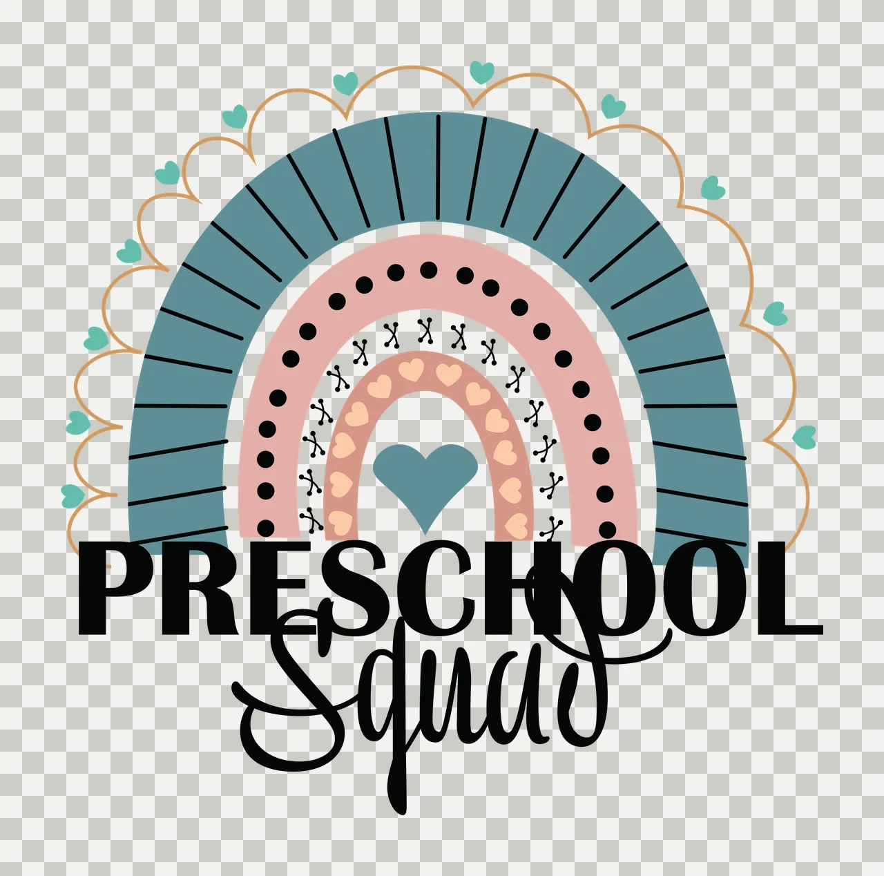 Rainbow Preschool Squad Text design hearts typographic black transparency and detail preview thumbnail