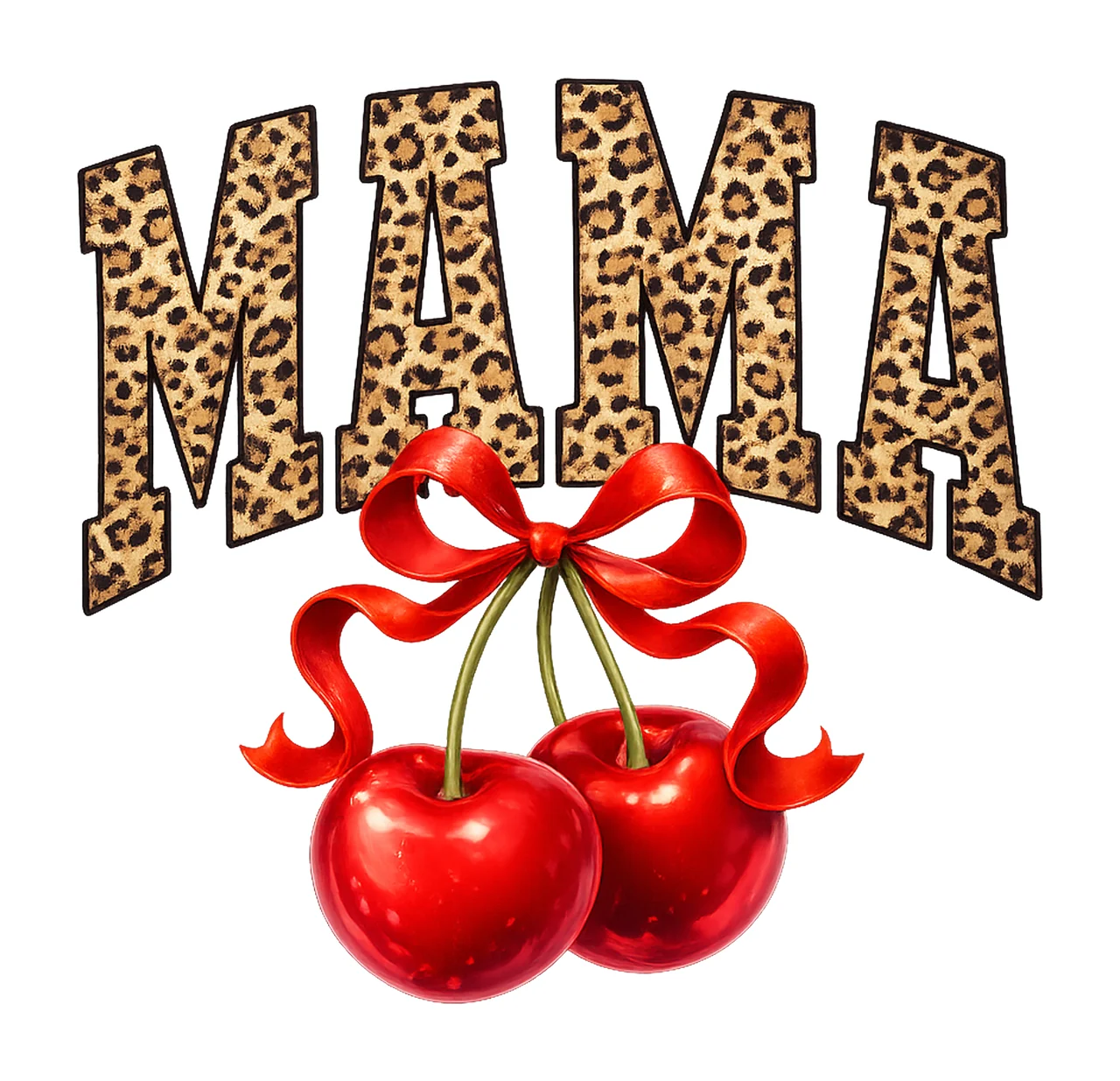 Cherry Bow Leopard Mama Trendy Sublimation Design Coquette