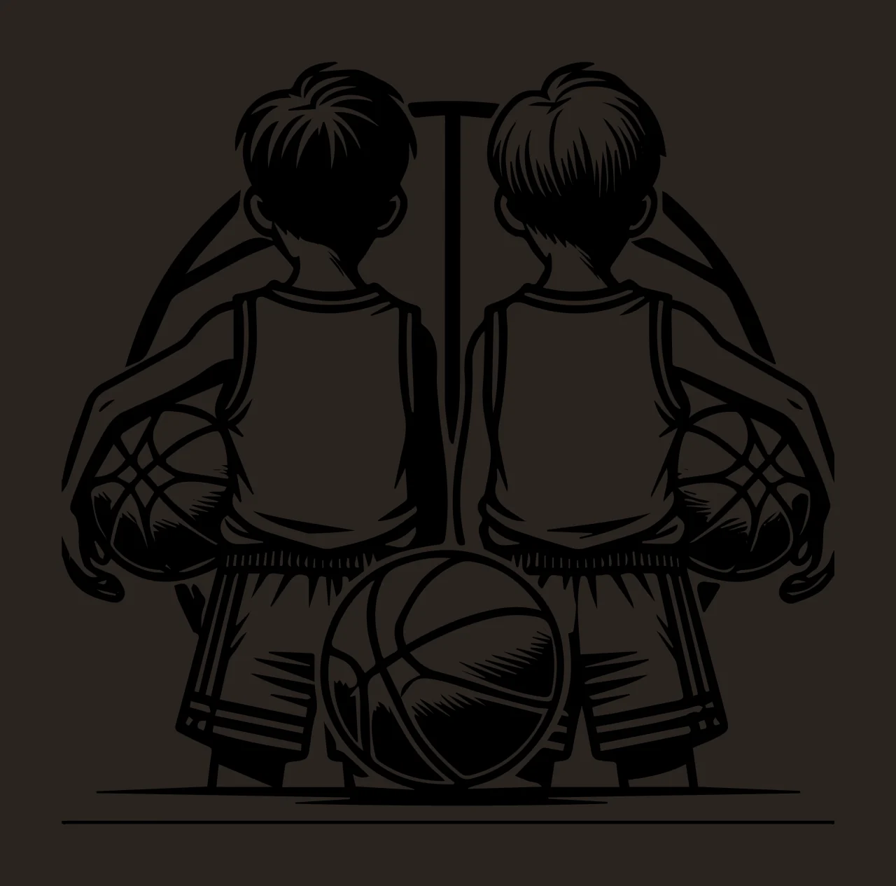 Ball Two Children Holding Basketballs Illustration jerseys contrast preview thumbnail