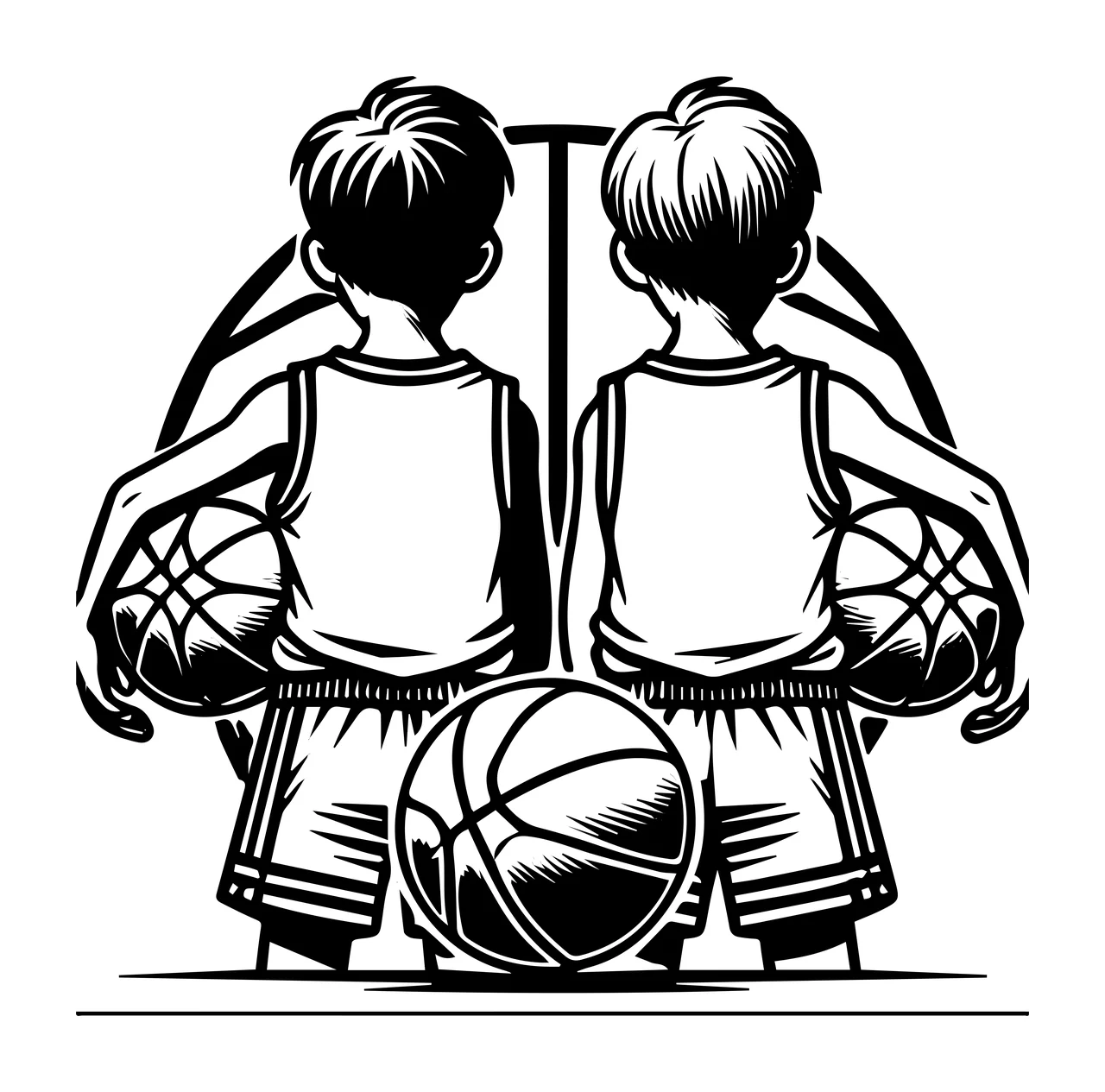 Ball Two Children Holding Basketballs Illustration jerseys