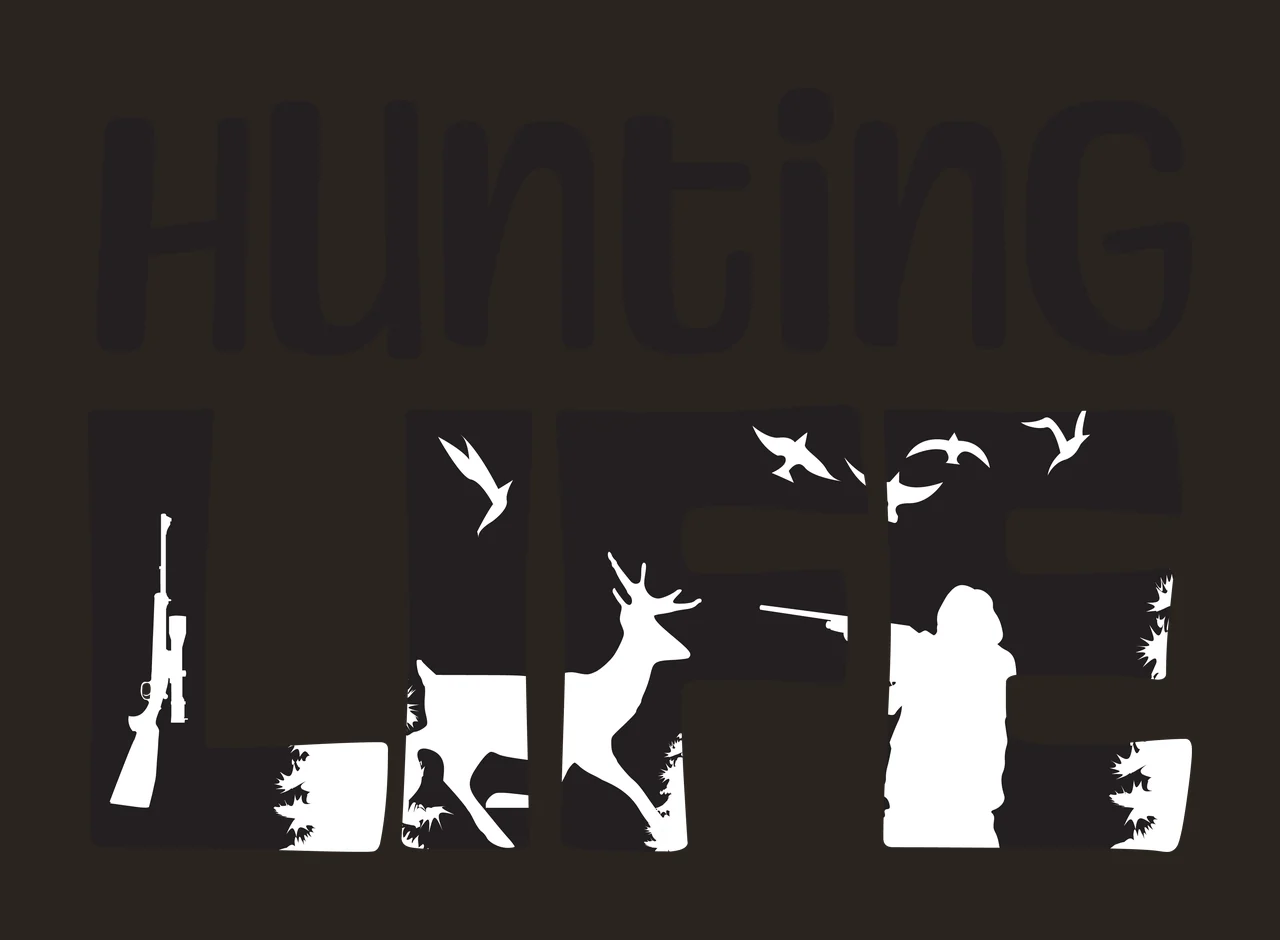 Hunting Life Text Outdoor Scene rifle deer birds silhouette contrast preview thumbnail