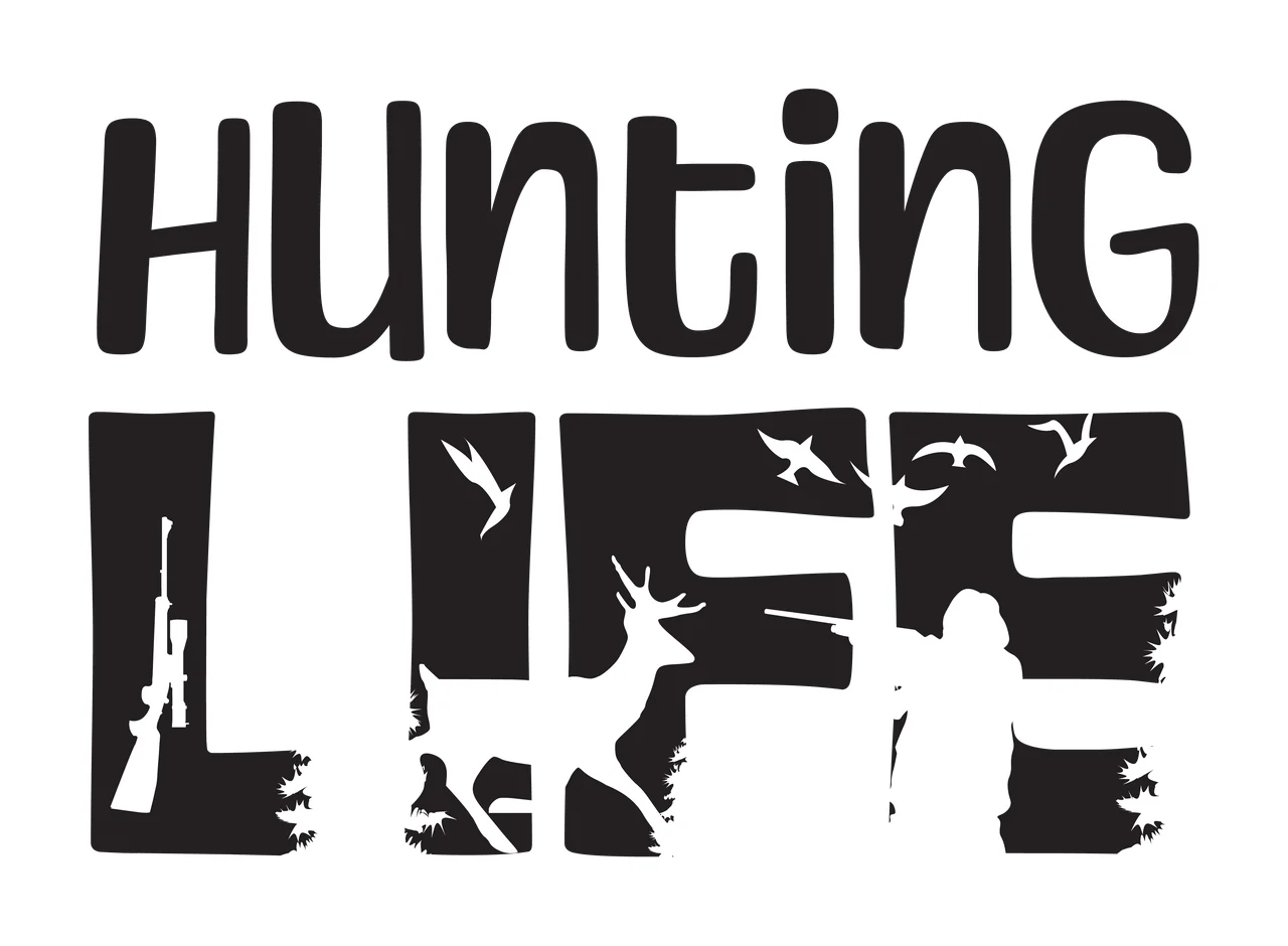 Hunting Life Text Outdoor Scene rifle deer birds silhouette