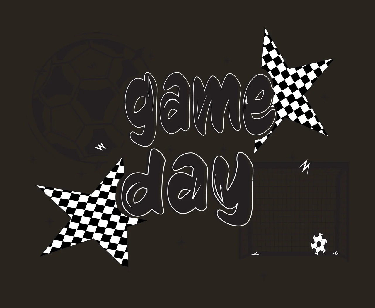 Game Soccer Ball Game Day And Goal lettering stars black sports contrast preview thumbnail