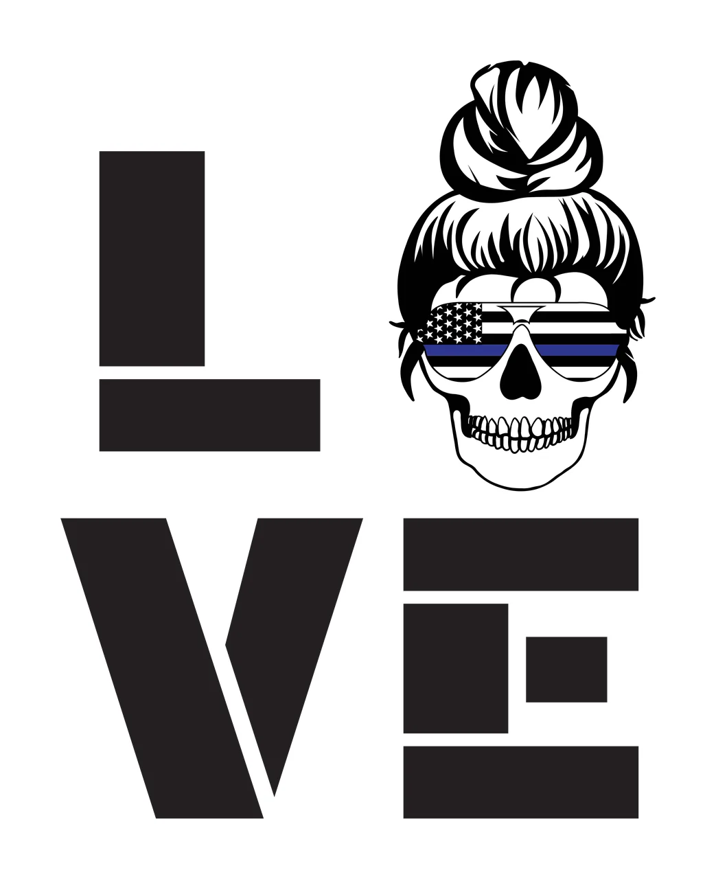 Keychain Love Word With Skull Graphic hair bun sunglasses black