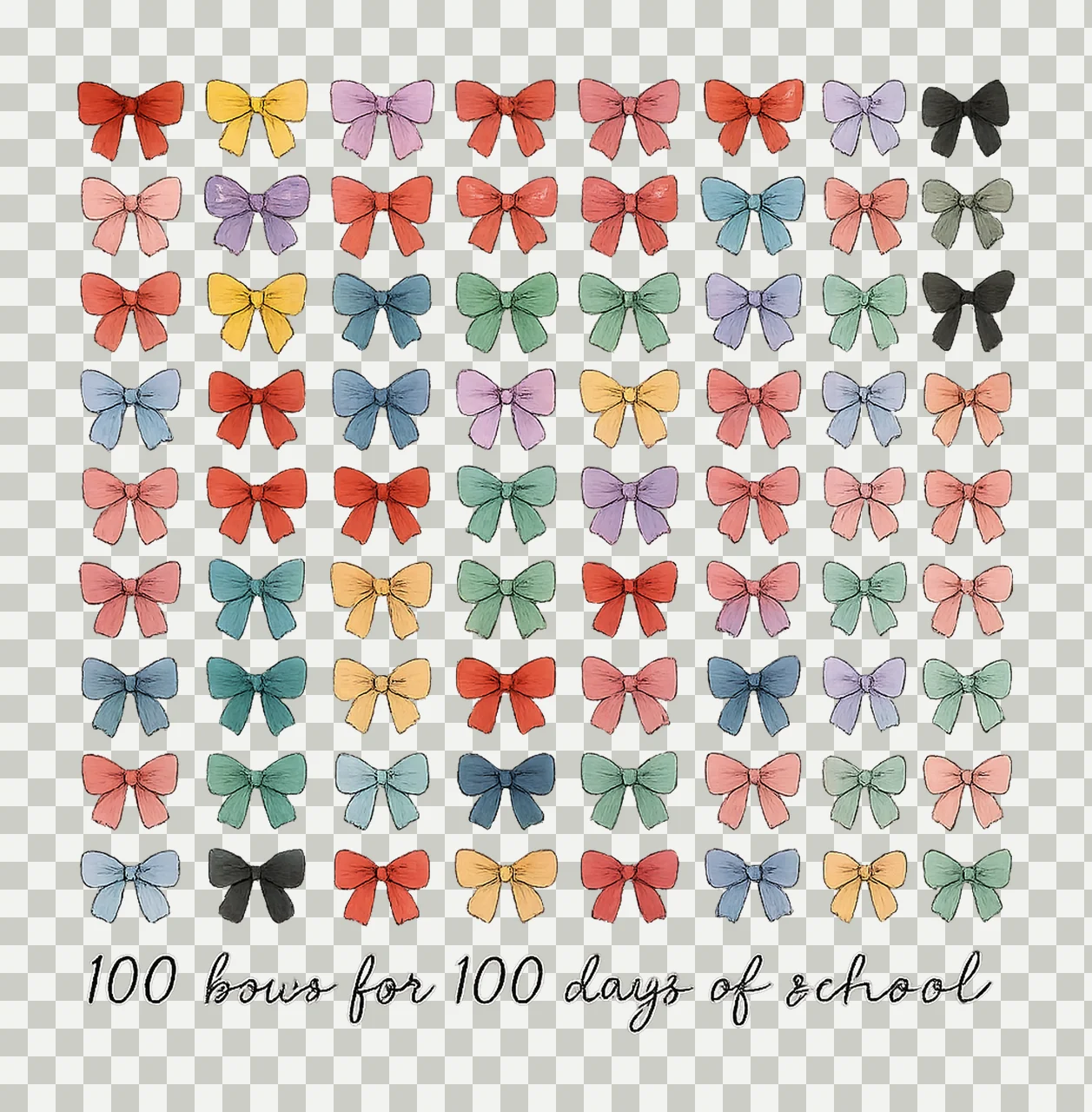 100 Bows for 100th Day of School Sublimation Design 100 Days transparency and detail preview thumbnail