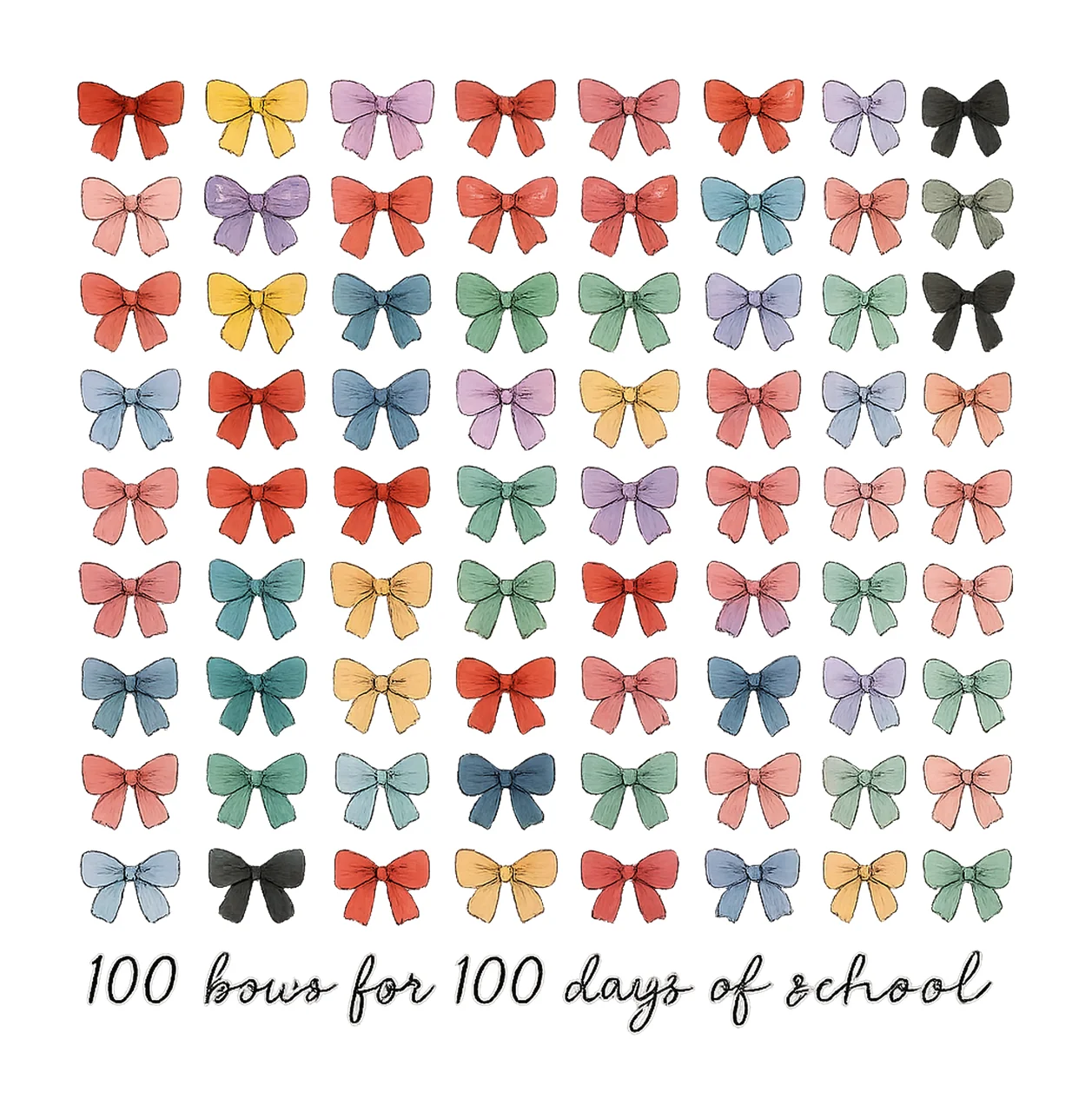 100 Bows for 100th Day of School Sublimation Design 100 Days