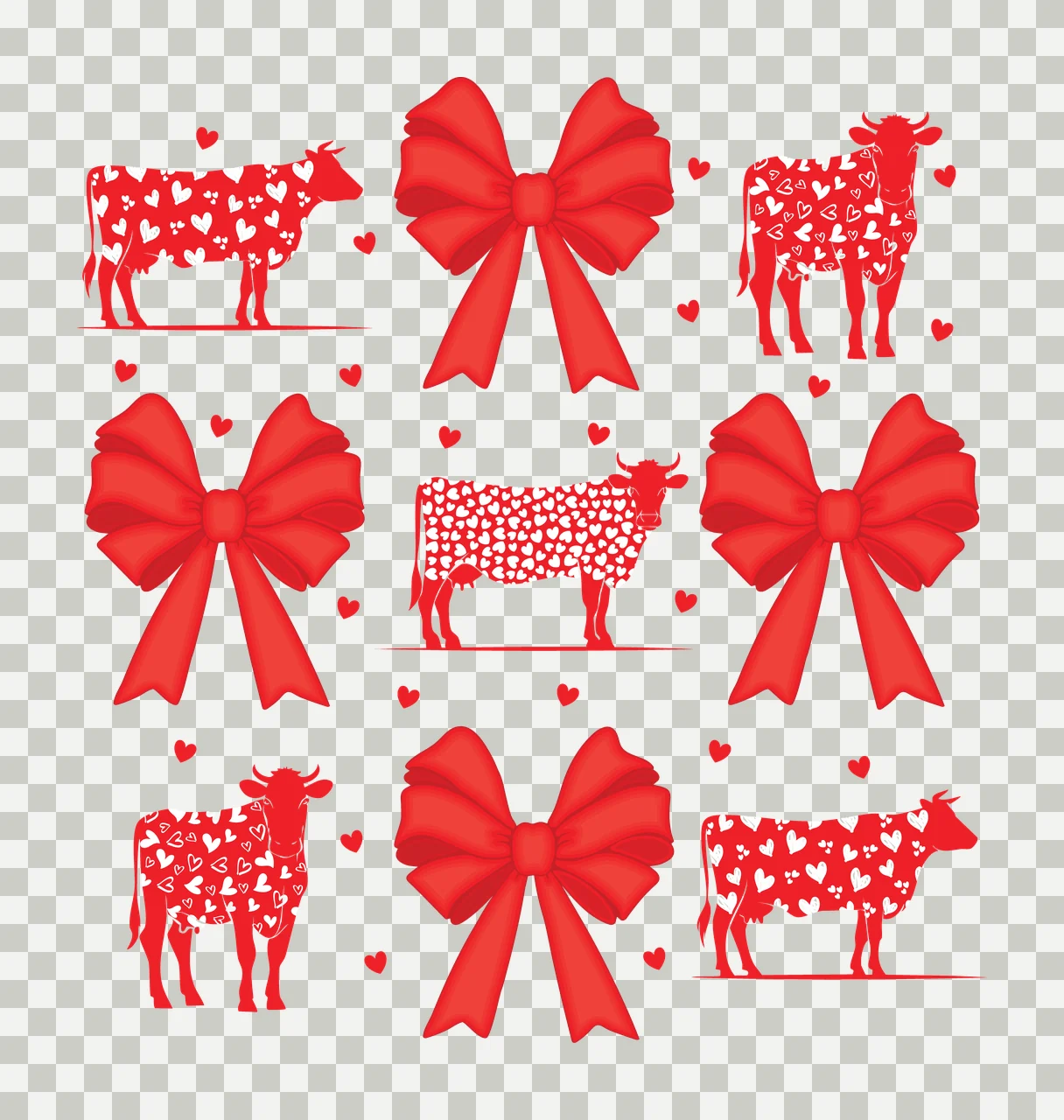 Cow Bow Red Cows With Hearts And Bows pattern white plain heart transparency and detail preview thumbnail