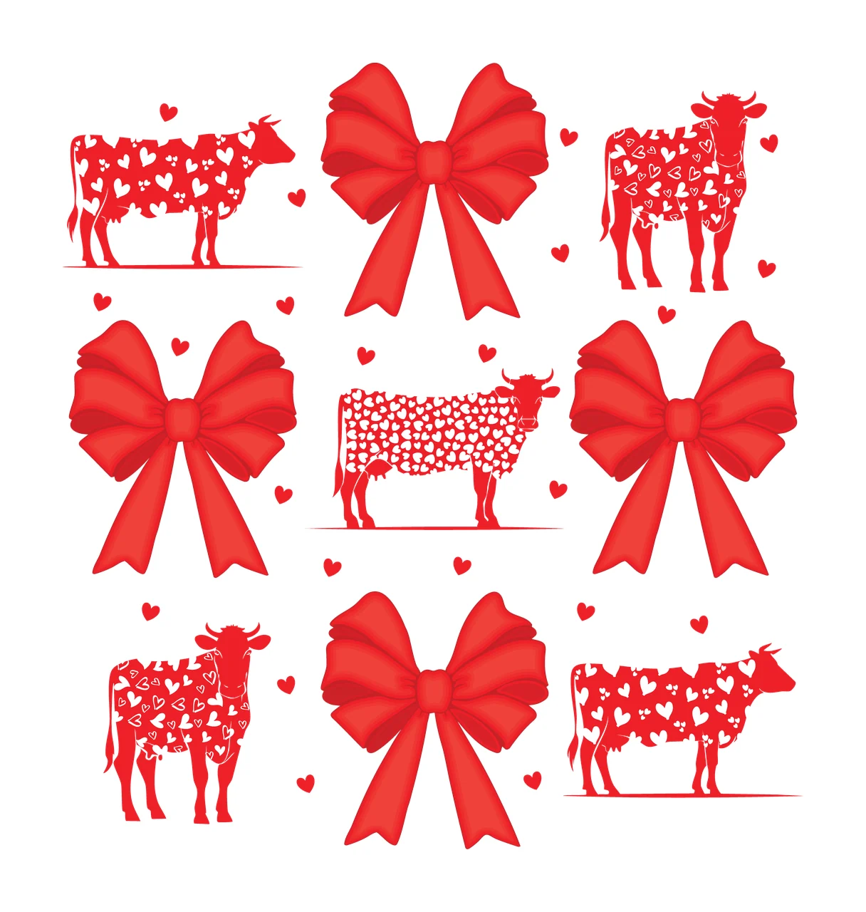Cow Bow Red Cows With Hearts And Bows pattern white plain heart