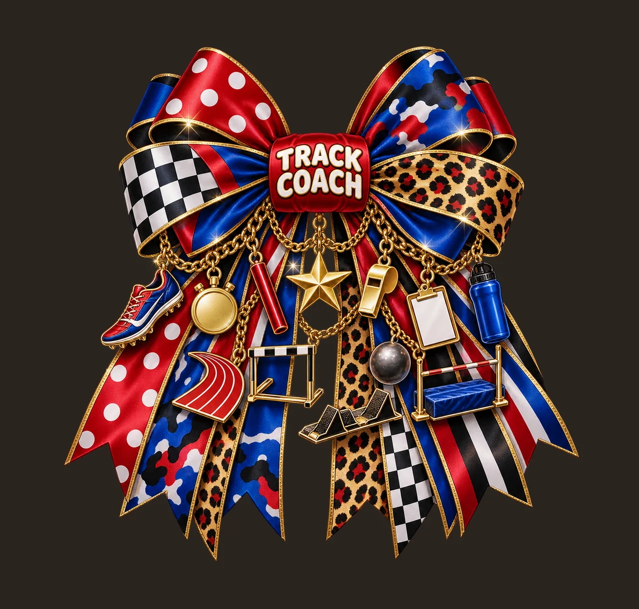 Track and Field Coach Bow Charm PNG, Gold Chain Charms, Transparent Sublimation Design, Digital Download contrast preview thumbnail