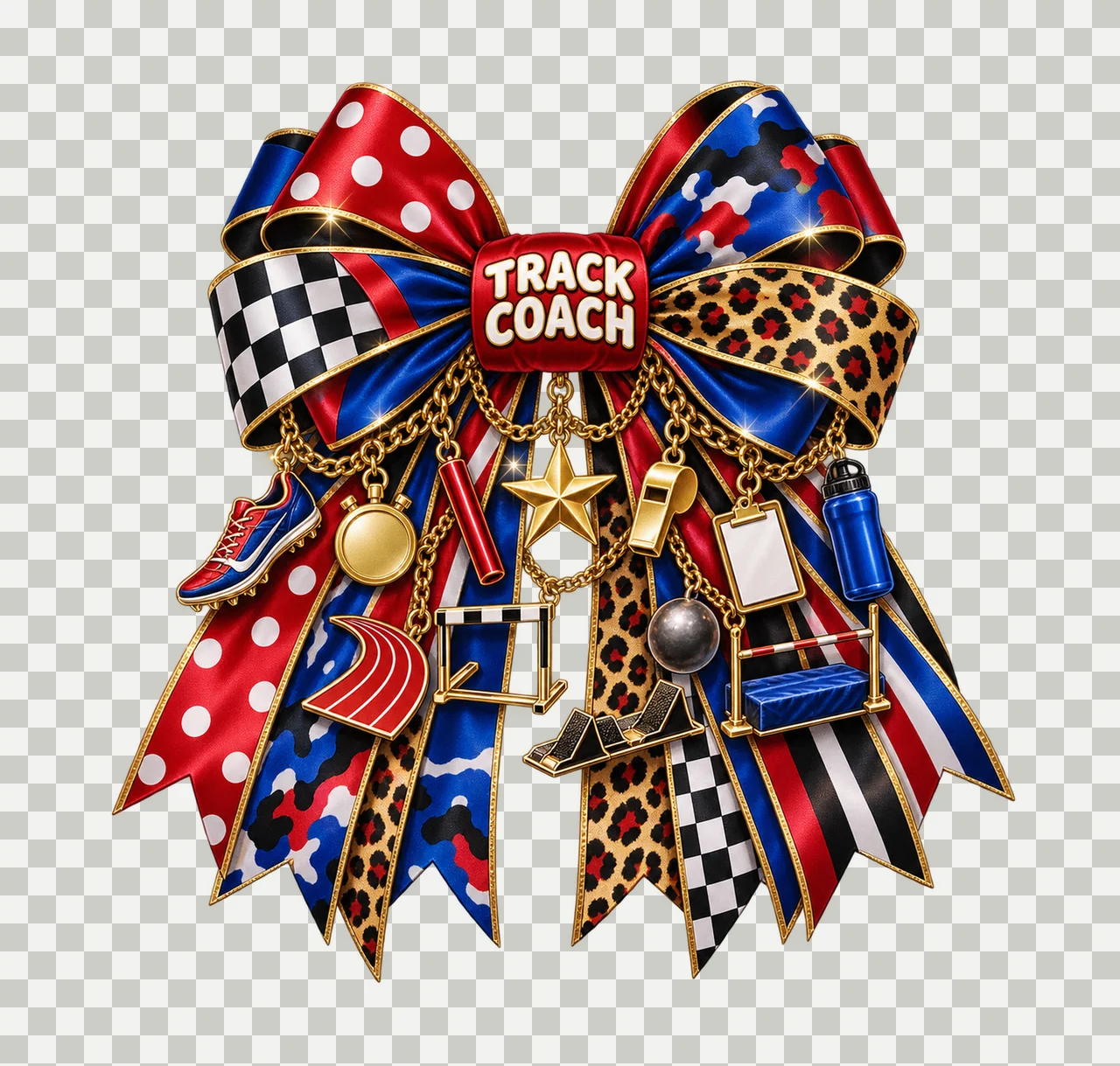 Track and Field Coach Bow Charm PNG, Gold Chain Charms, Transparent Sublimation Design, Digital Download transparency and detail preview thumbnail