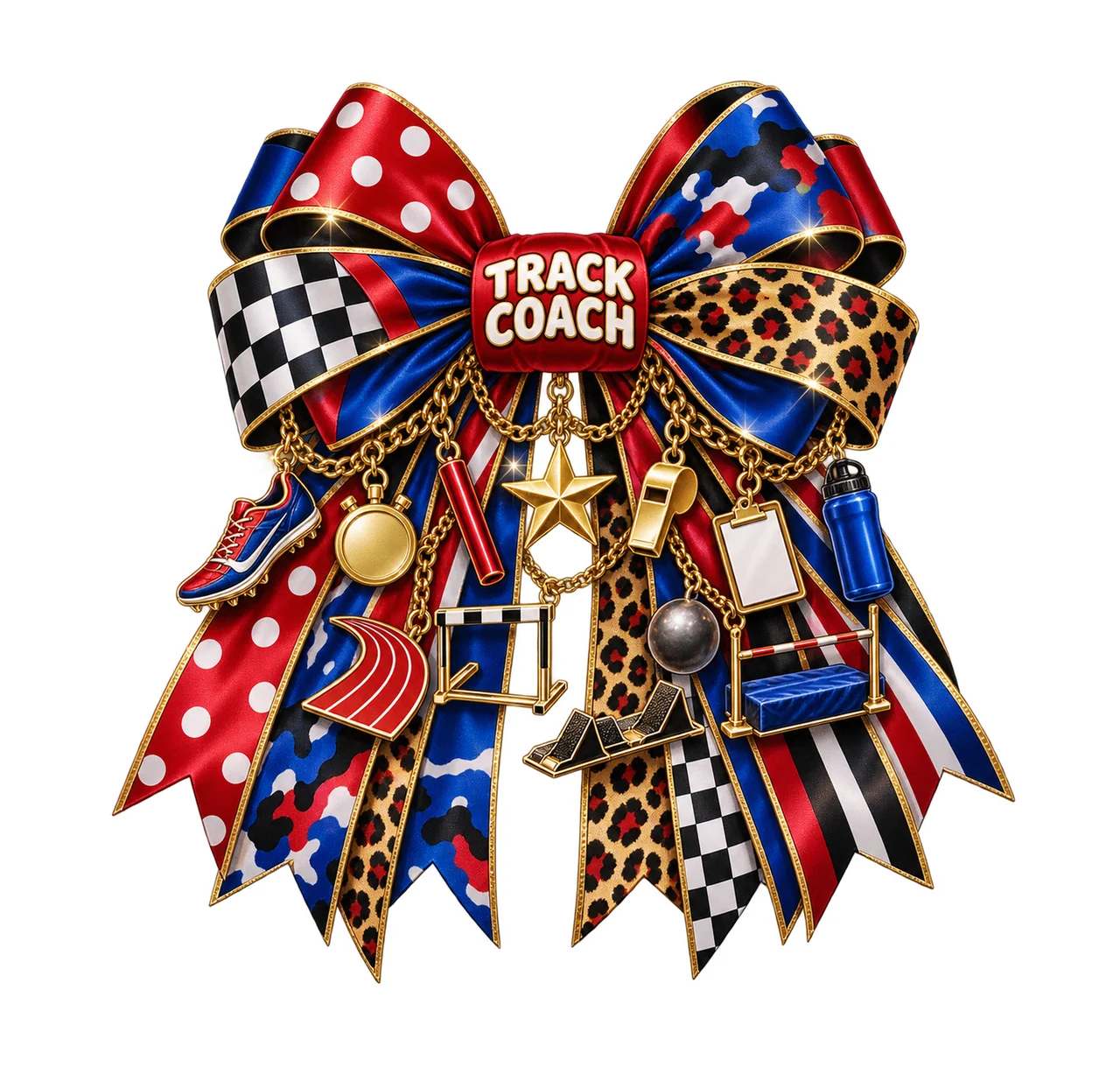 Track and Field Coach Bow Charm PNG, Gold Chain Charms, Transparent Sublimation Design, Digital Download