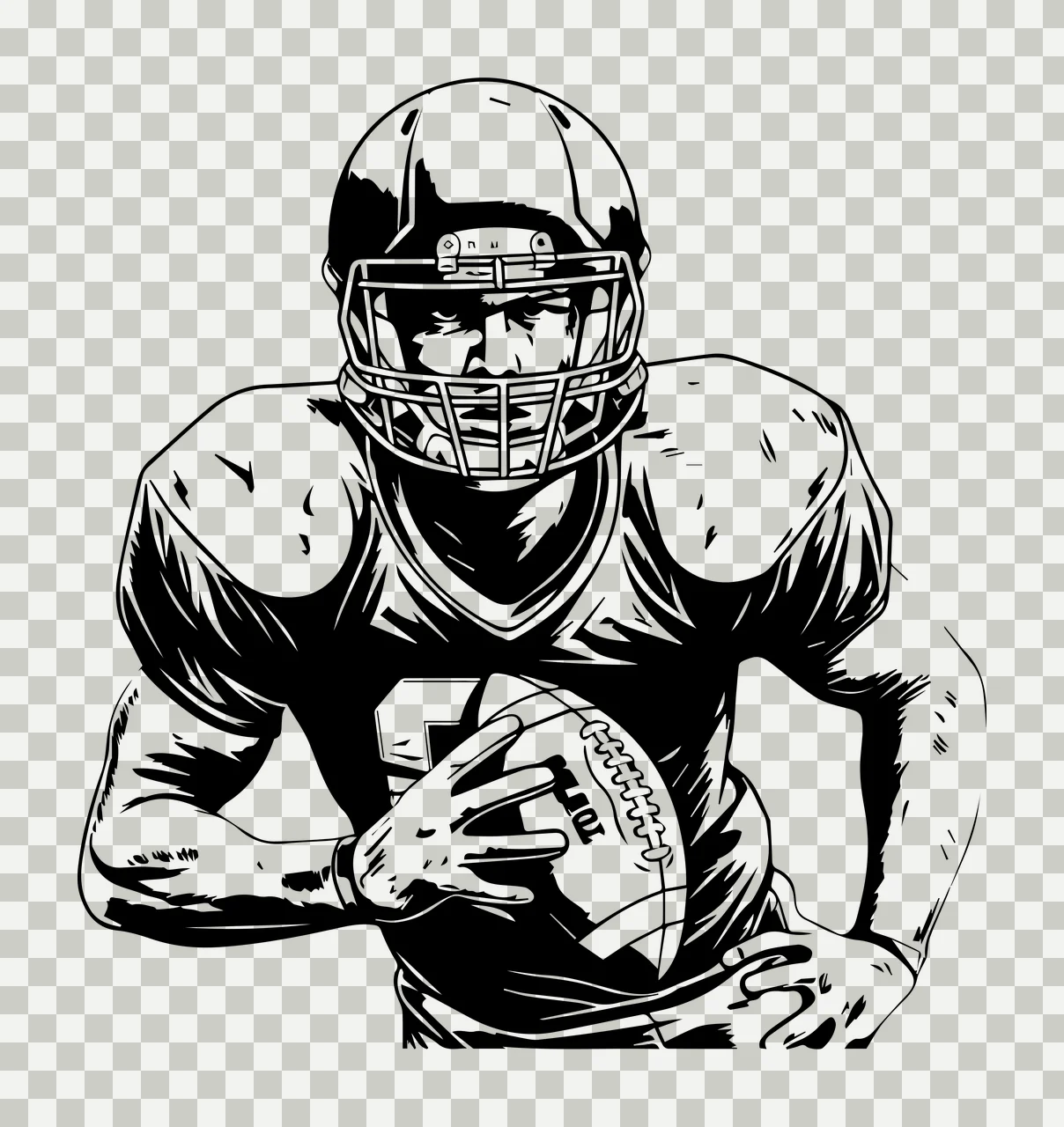 Football Player American Holding Ball helmet jersey ink illustration transparency and detail preview thumbnail