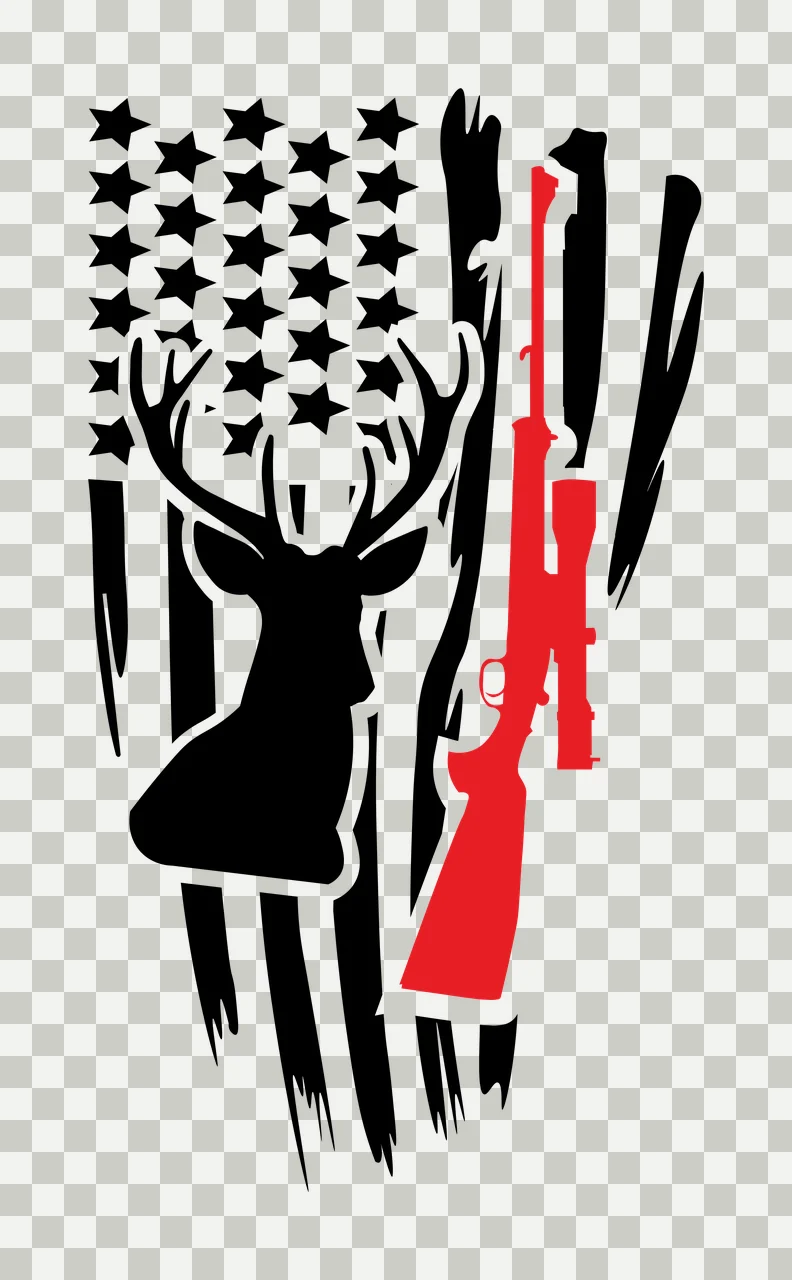 Hunting American Flag Deer Head And Rifle stars stripes distressed transparency and detail preview thumbnail