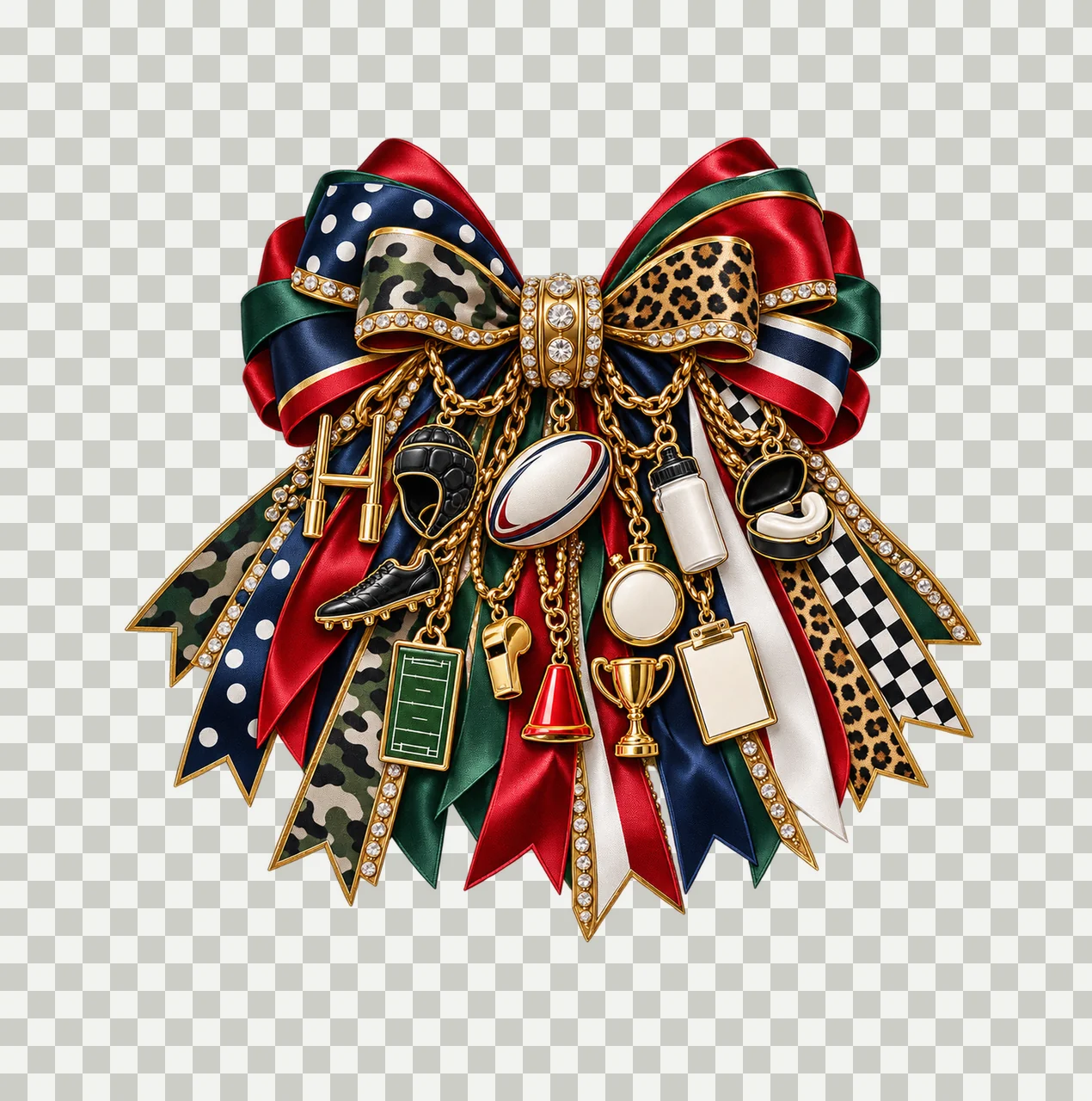 Rugby Player Bow Charm PNG, Gold Chain Charms, Transparent Sublimation Design, Digital Download transparency and detail preview thumbnail