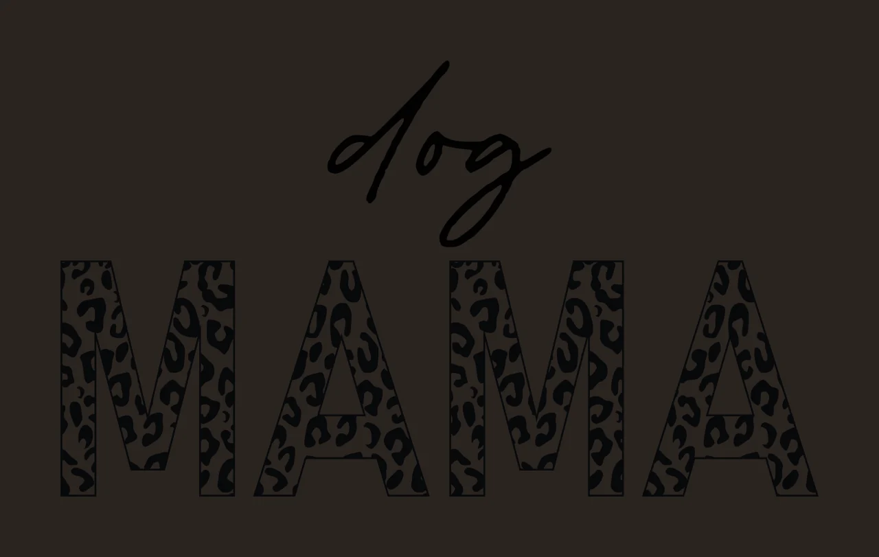 Dog MAMA Typography Design with cursive script, block lettering, leopard print pattern and animal spots in black and white contrast preview thumbnail