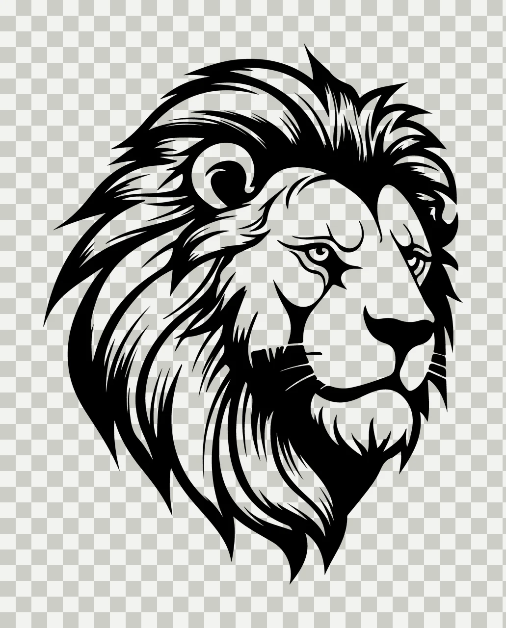 Lion Head Profile Detailed Silhouette mane ear whiskers black transparency and detail preview thumbnail