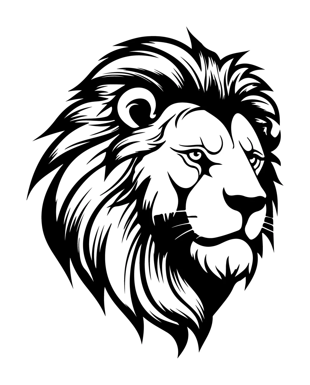 Lion Head Profile Detailed Silhouette mane ear whiskers black