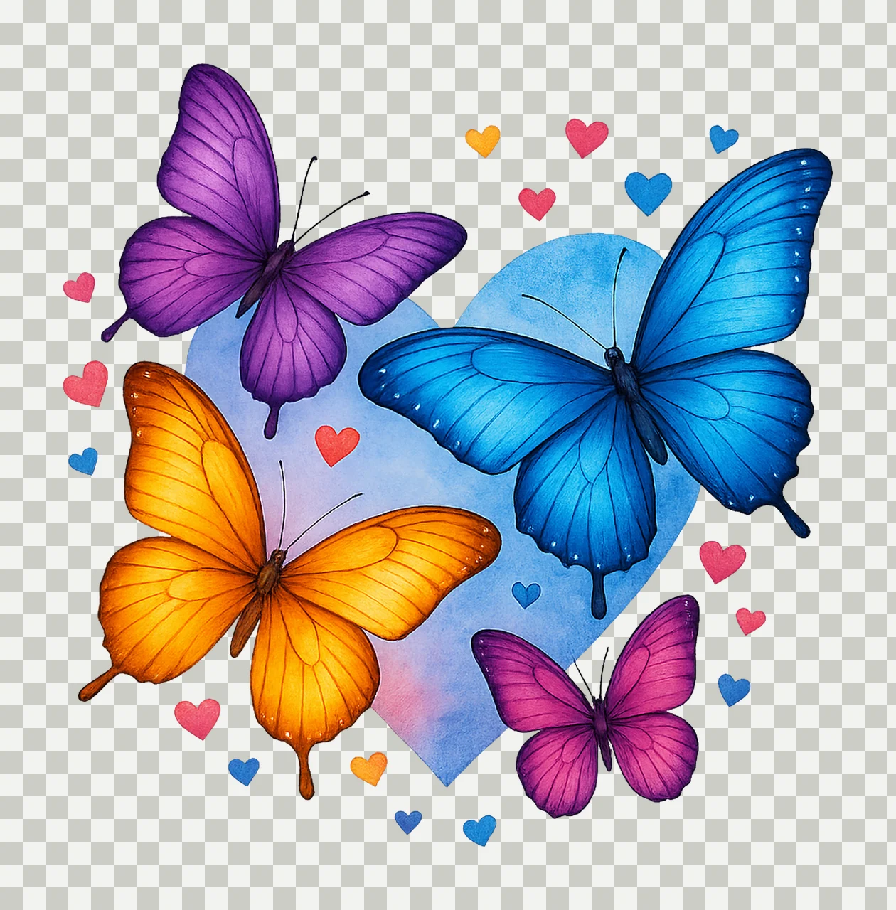 Cute Butterfly Heart Watercolor Artwork Pink Lilac Purple transparency and detail preview thumbnail