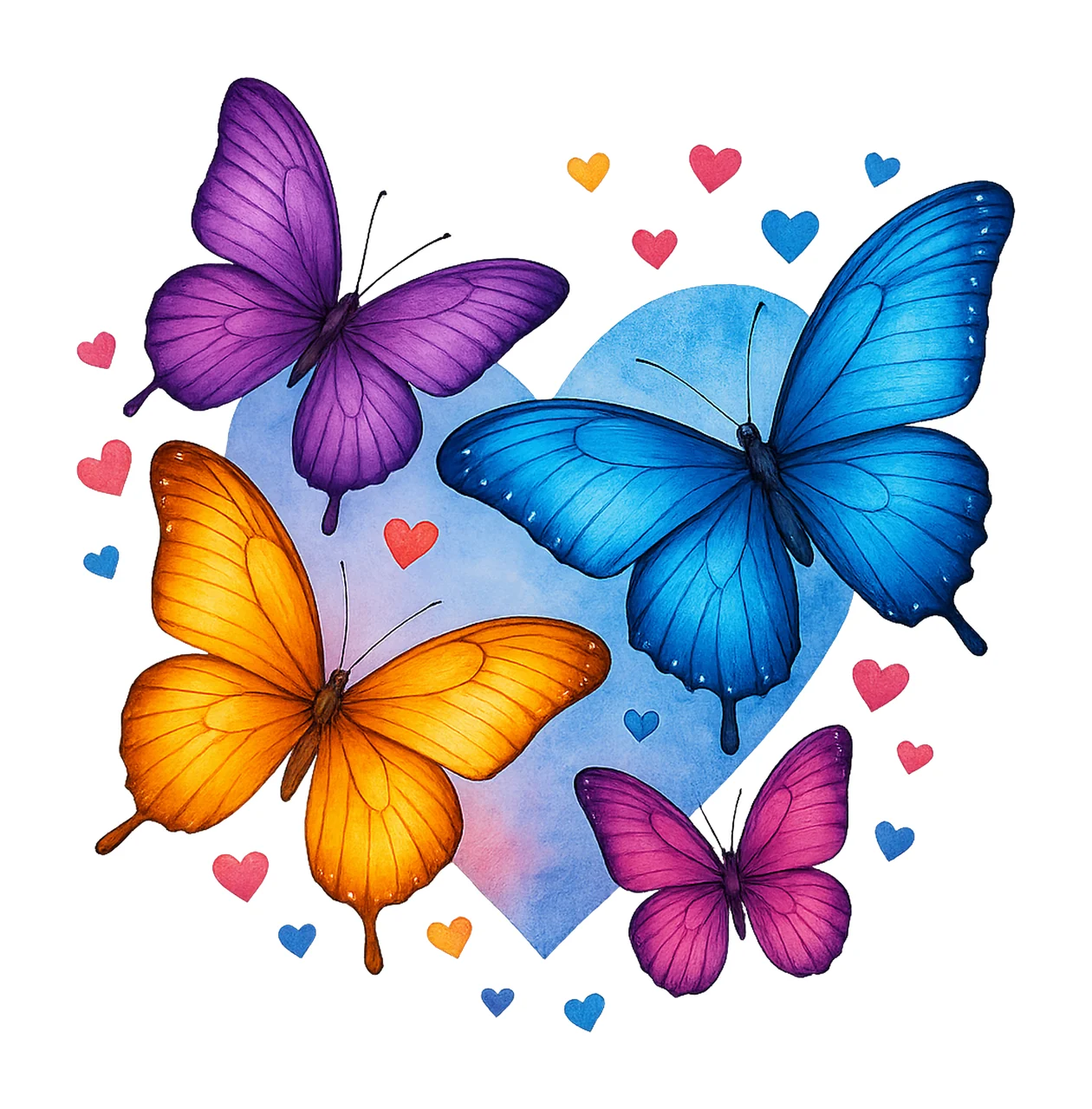 Cute Butterfly Heart Watercolor Artwork Pink Lilac Purple
