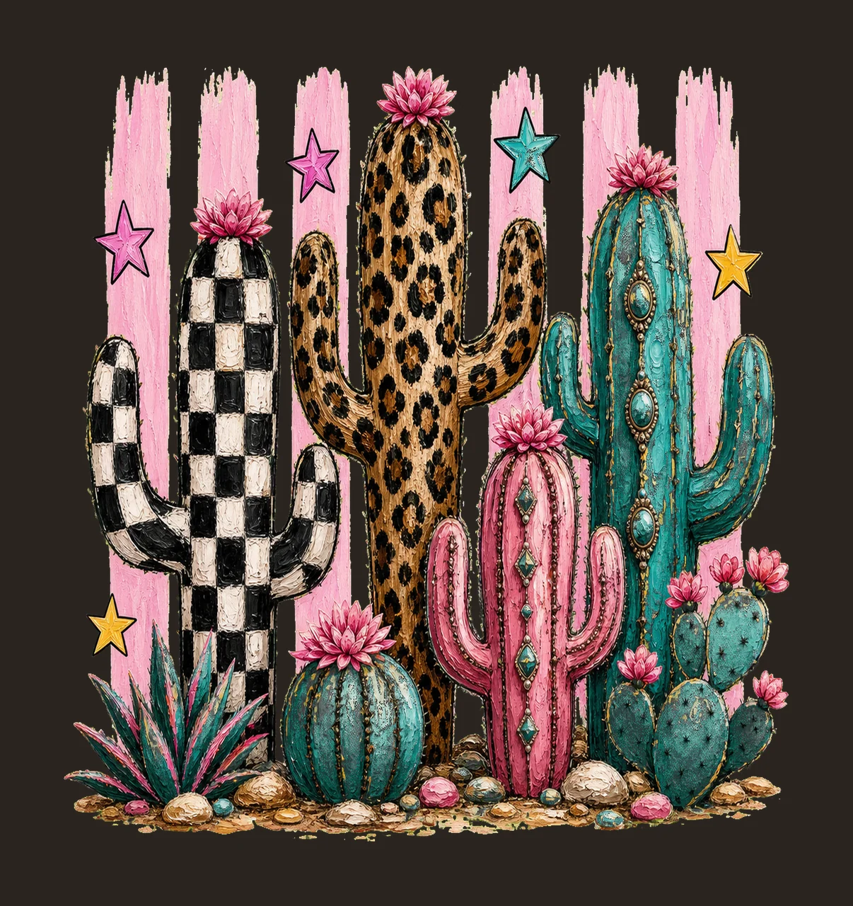 Leopard Checkerboard Western Cactus Faux Oil Variation A contrast preview thumbnail