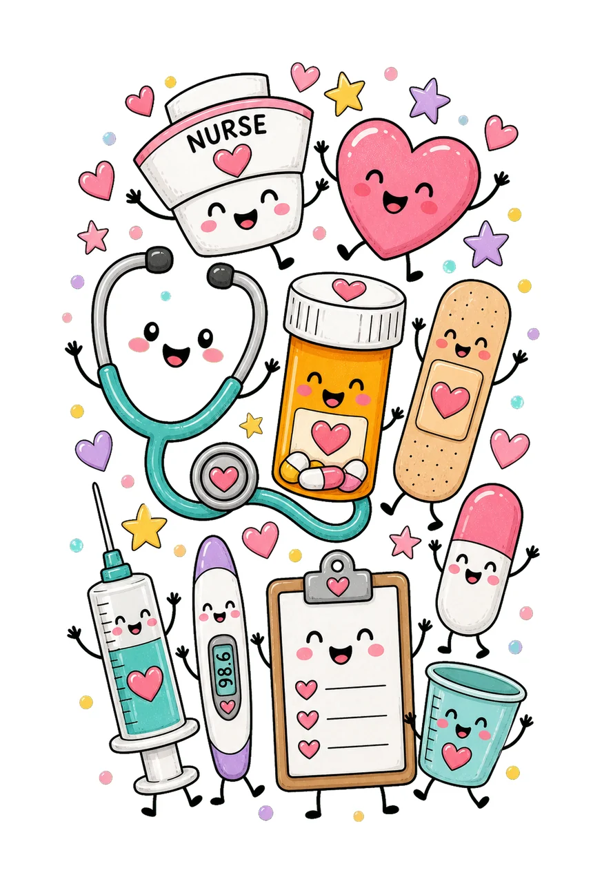 Nurse Characters Doodle Cute Happy Medical Variation D