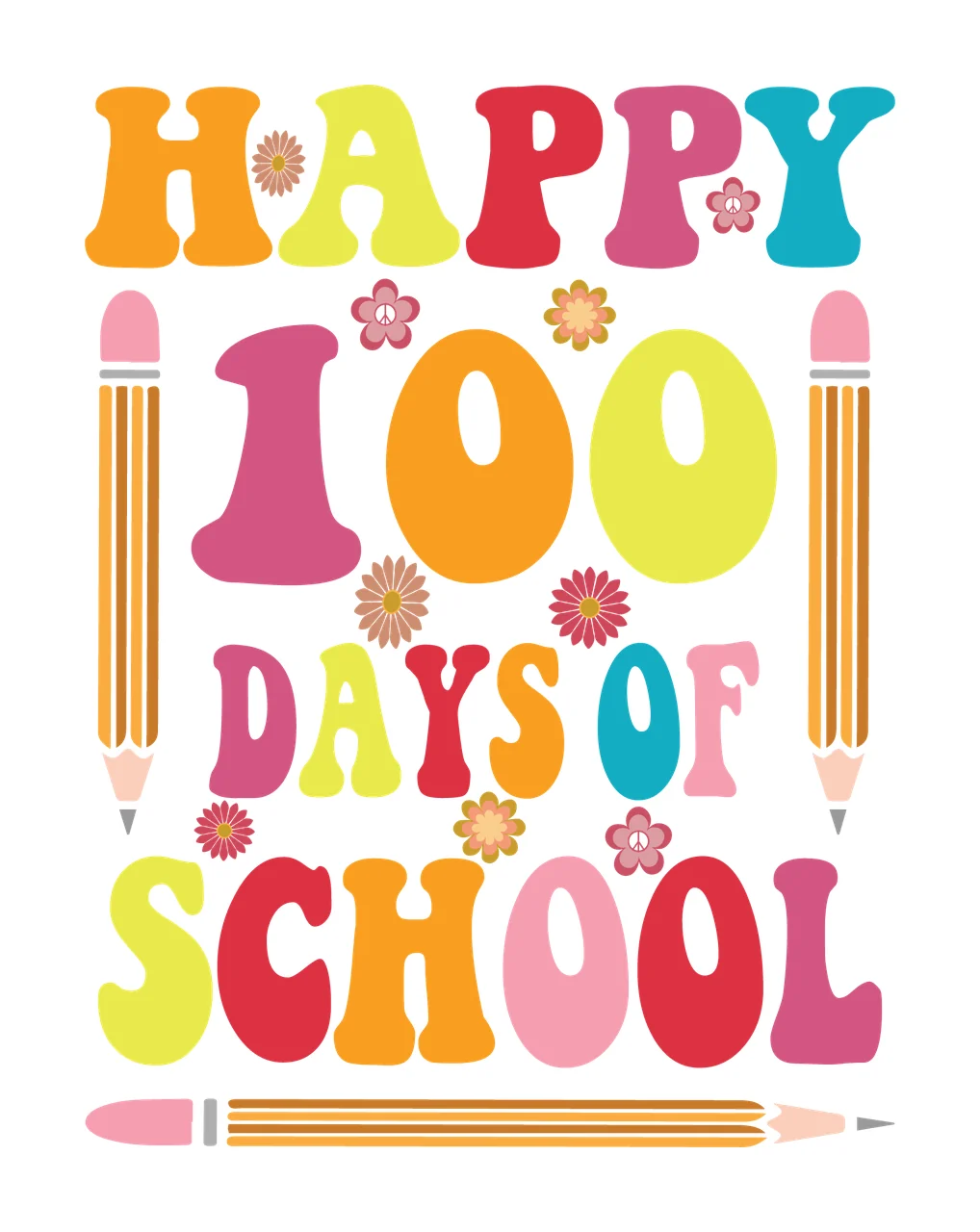Of School Typography text with pencil illustrations flower
