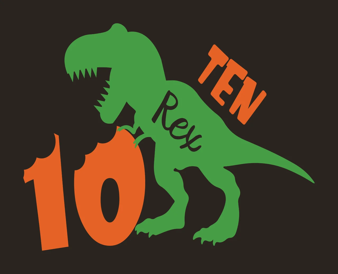 Birthday 10 Ten Rex Dinosaur Silhouette standing black white contrast preview thumbnail