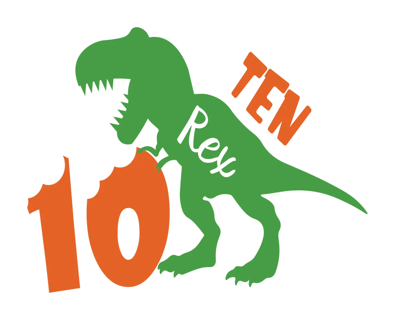 Birthday 10 Ten Rex Dinosaur Silhouette standing black white