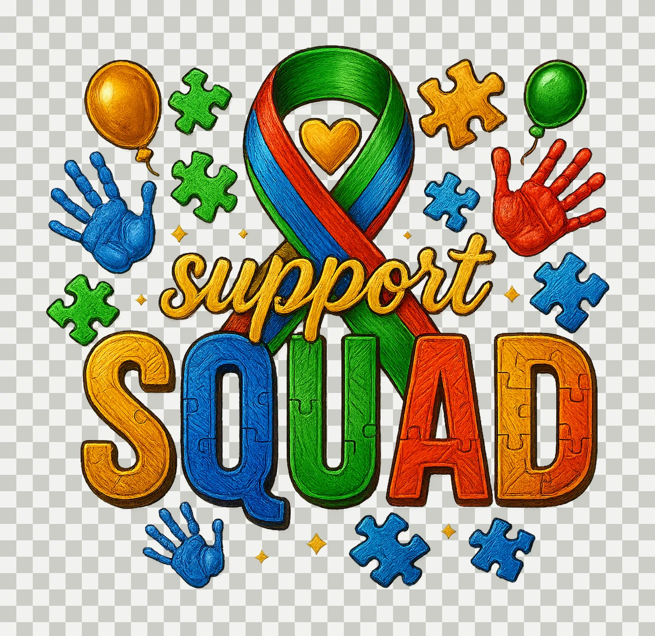 Support Squad Autism Sublimation Design Awareness Ribbon transparency and detail preview thumbnail