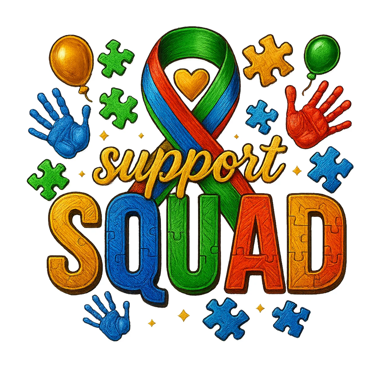 Support Squad Autism Sublimation Design Awareness Ribbon