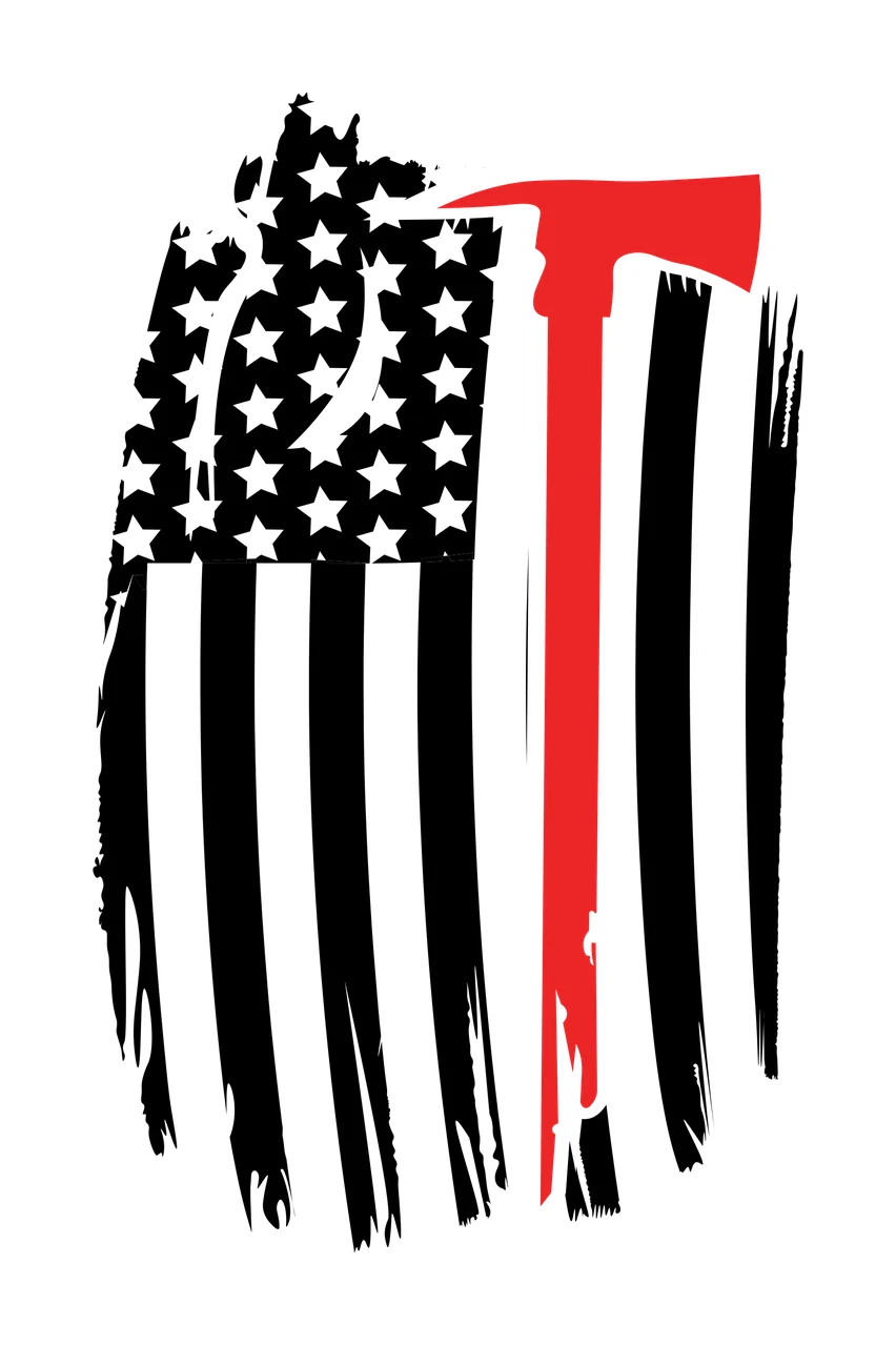 Flag Axe Silhouette Distressed standing black white plain tool