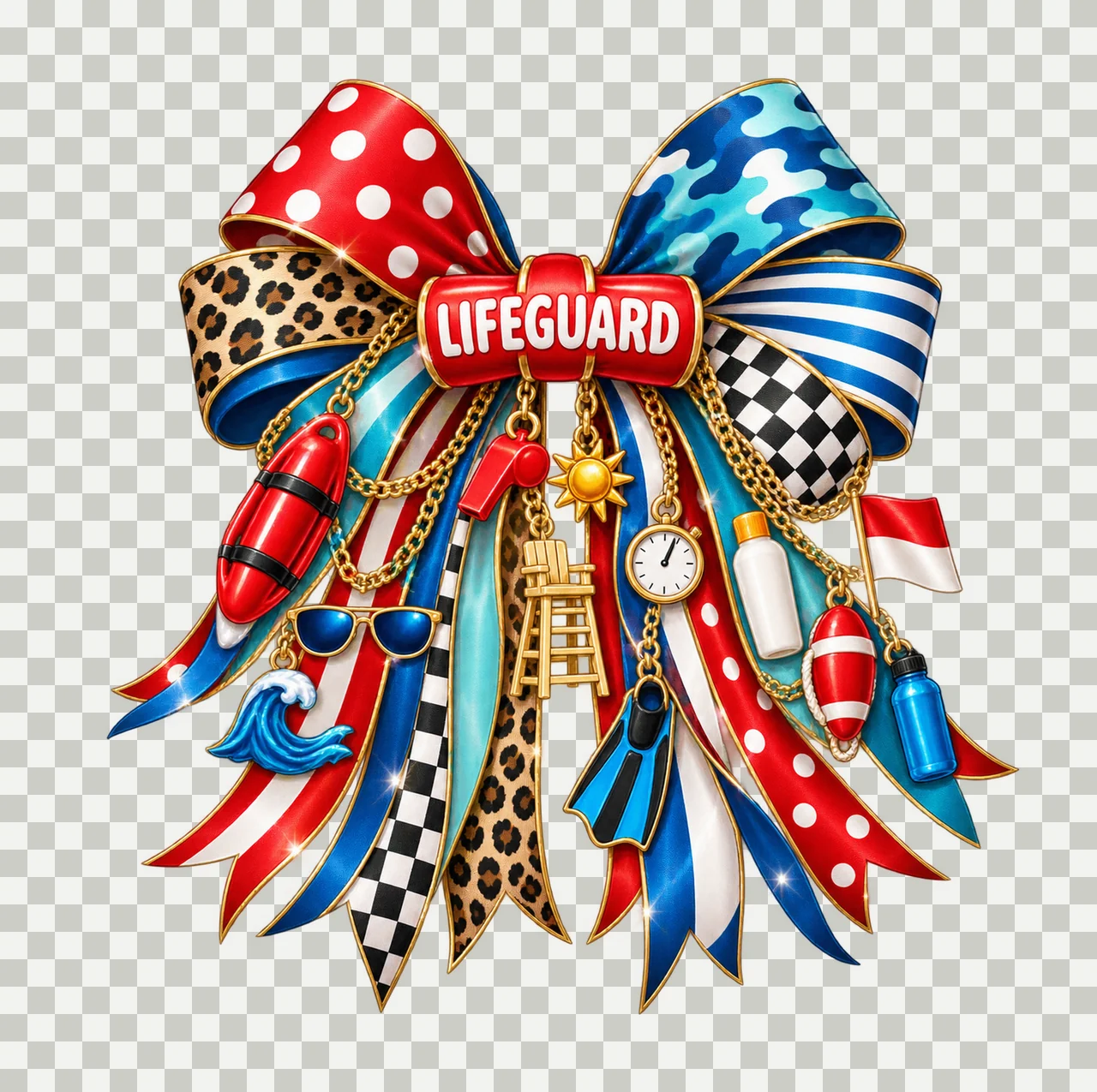 Lifeguard Bow Charm PNG, Gold Chain Charms, Transparent Sublimation Design, Digital Download transparency and detail preview thumbnail