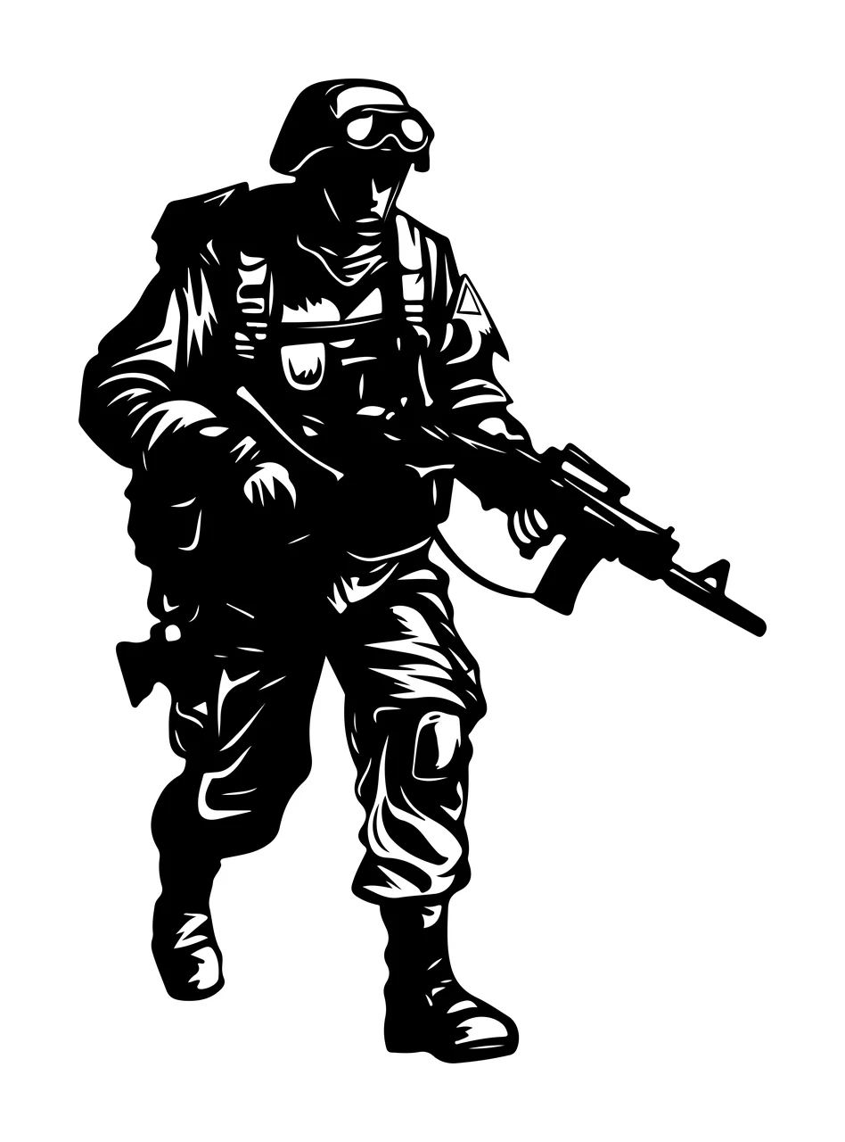 Soldier Carrying Rifle Walking Forward Goggles Graphic illustration