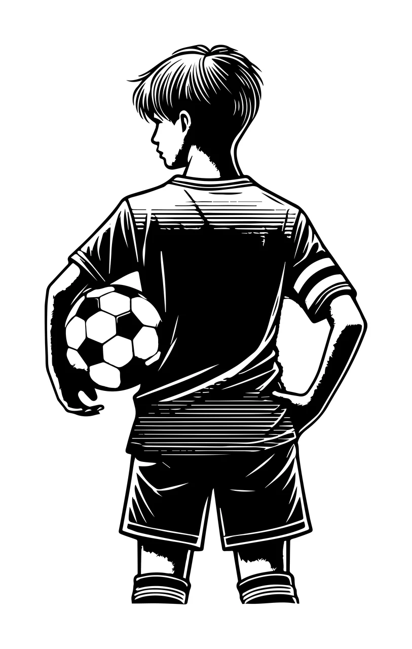 Soccer Ball Boy With View From Back youth holding shorts t shirt