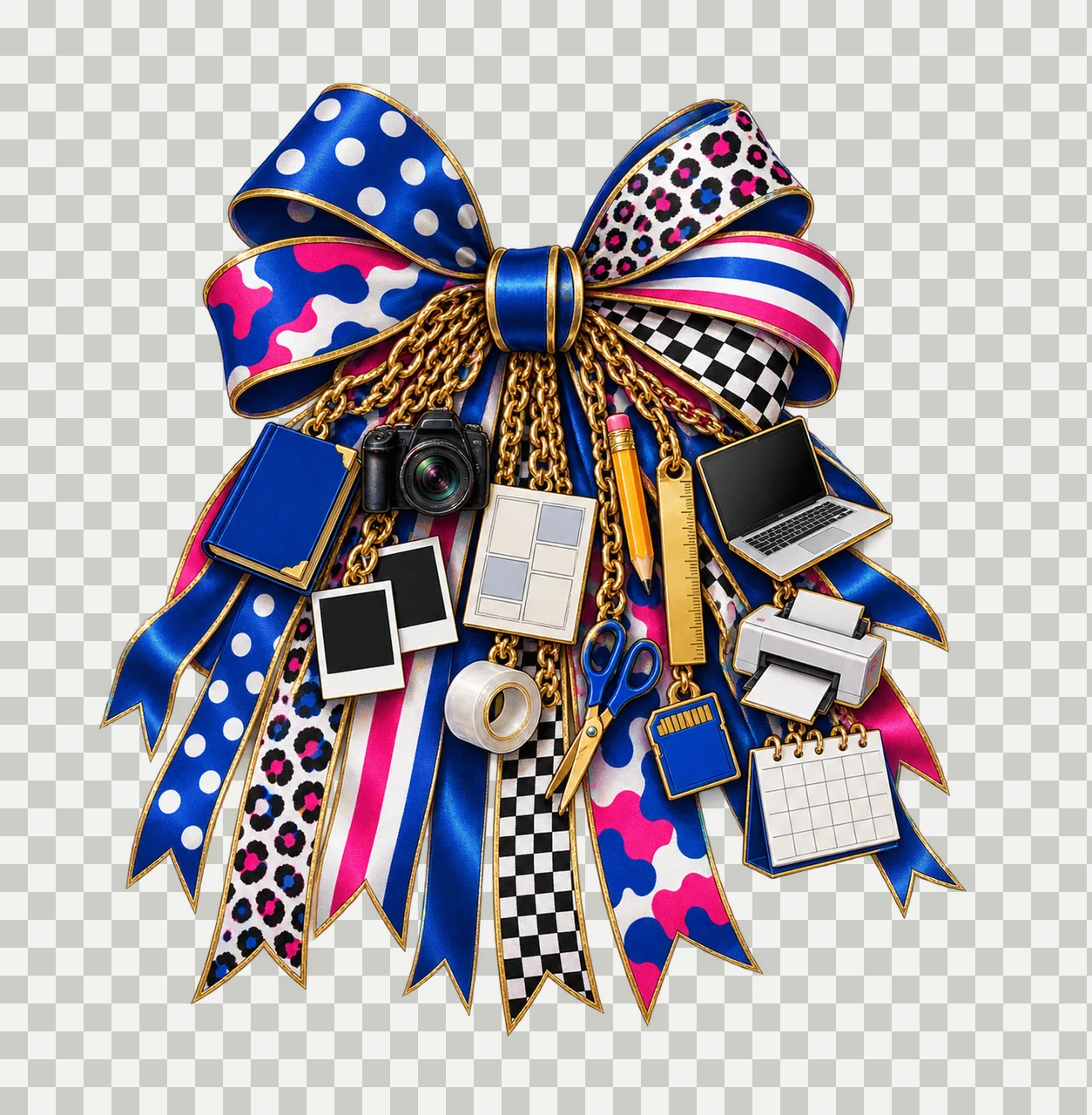 Yearbook Adviser Bow Charm PNG, Gold Chain Charms, Transparent Sublimation Design, Digital Download transparency and detail preview thumbnail