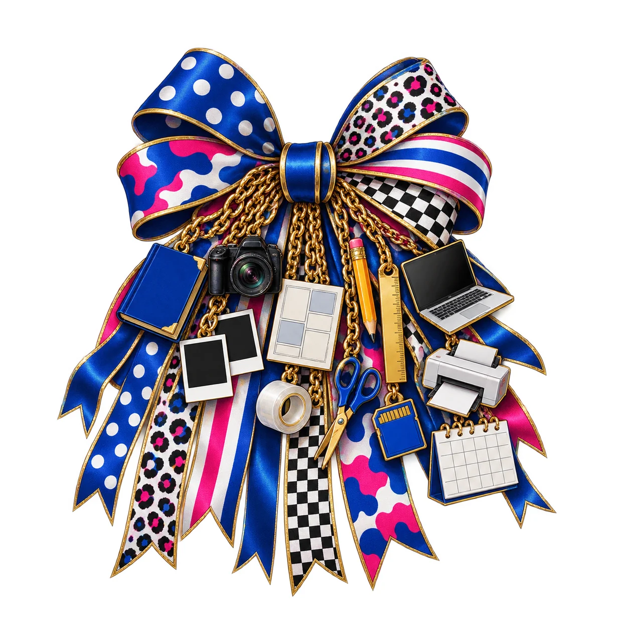 Yearbook Adviser Bow Charm PNG, Gold Chain Charms, Transparent Sublimation Design, Digital Download