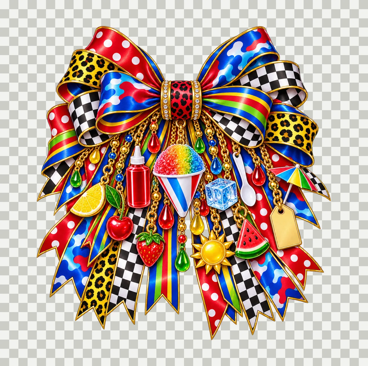 Snow Cone Lover Bow Charm PNG, Gold Chain Charms, Transparent Sublimation Design, Digital Download transparency and detail preview thumbnail