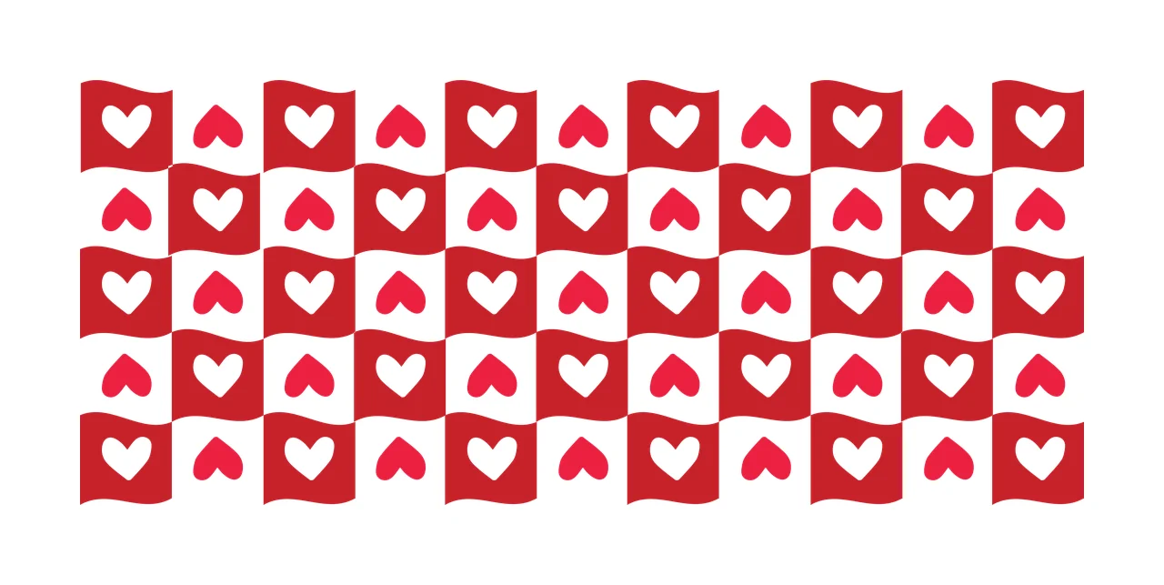 Hearts Can Glass Wrap Heart Pattern Checkered Banner black