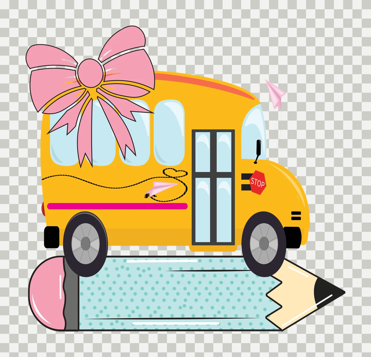 On Silhouette Vehicle Carrying A Large Bow paper airplane pencil shape transparency and detail preview thumbnail