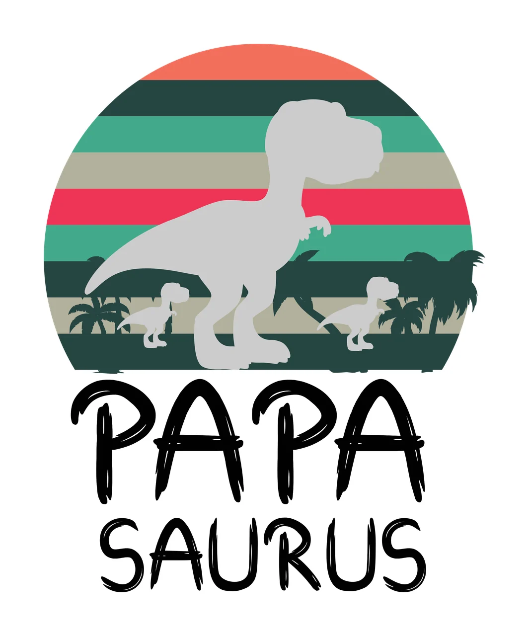 Papa Saurus Text Under Sunset Silhouette dinosaur graphic logo