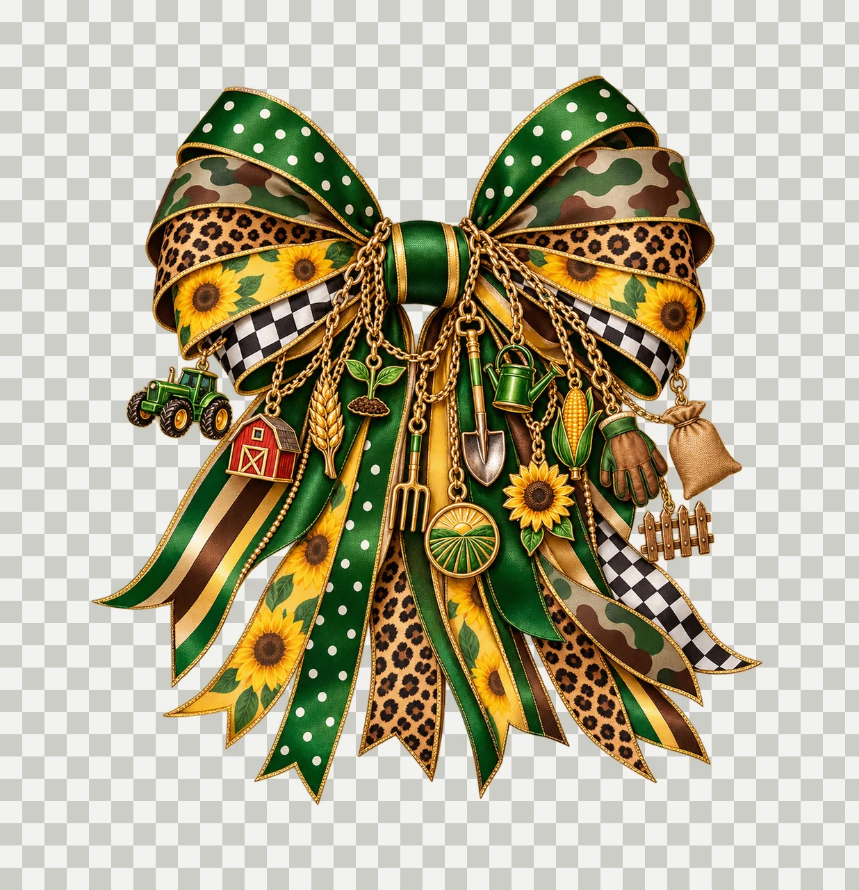 Farmer Agriculture Bow Charm PNG, Themed Gold Chain Charms, Coquette Ribbon Sublimation Design, Transparent Digital Download transparency and detail preview thumbnail