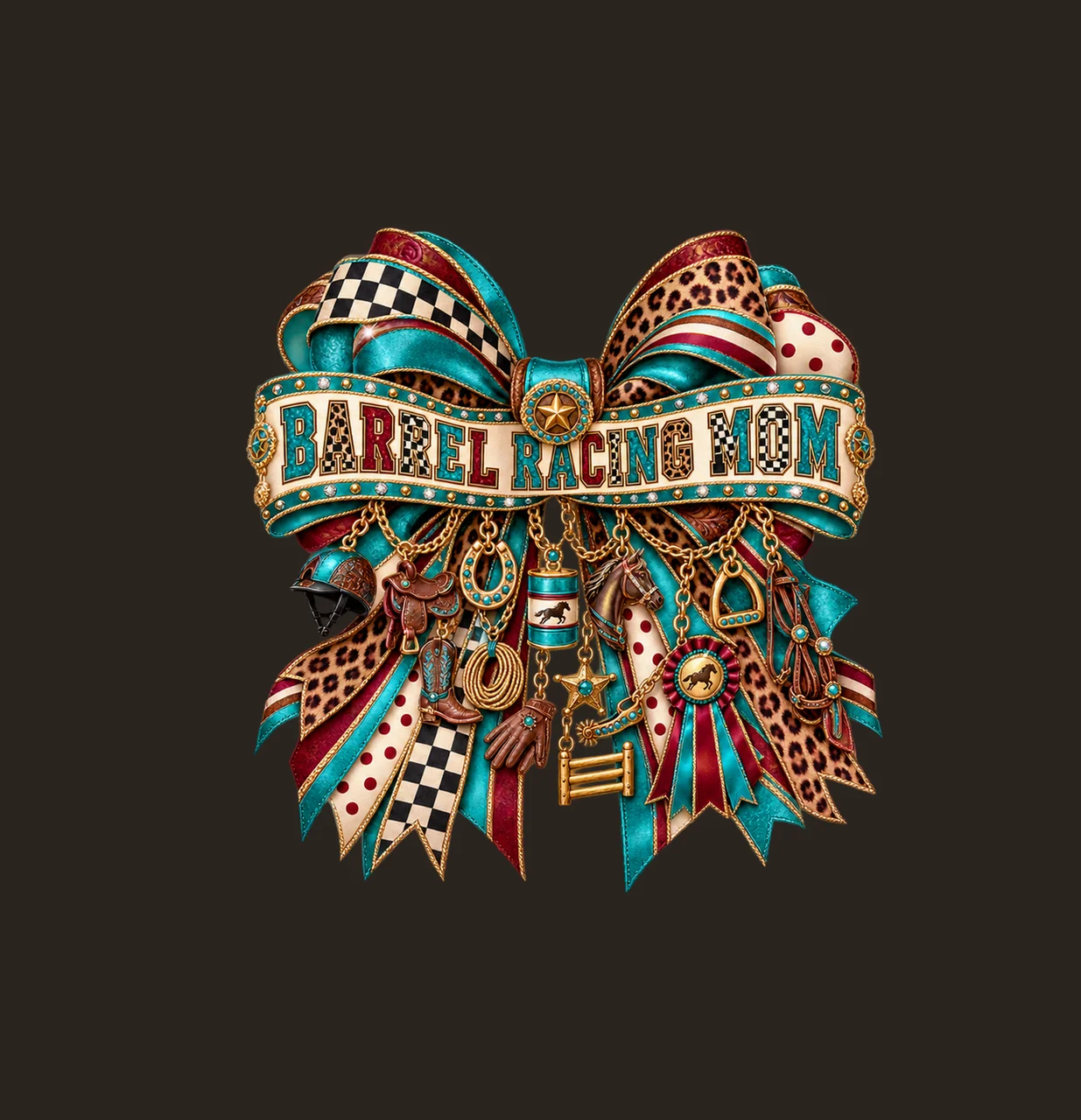 Barrel Racing Mom Bow Charm PNG, Patterned Varsity Mom Ribbon Clipart, Transparent Sublimation Digital Download contrast preview thumbnail