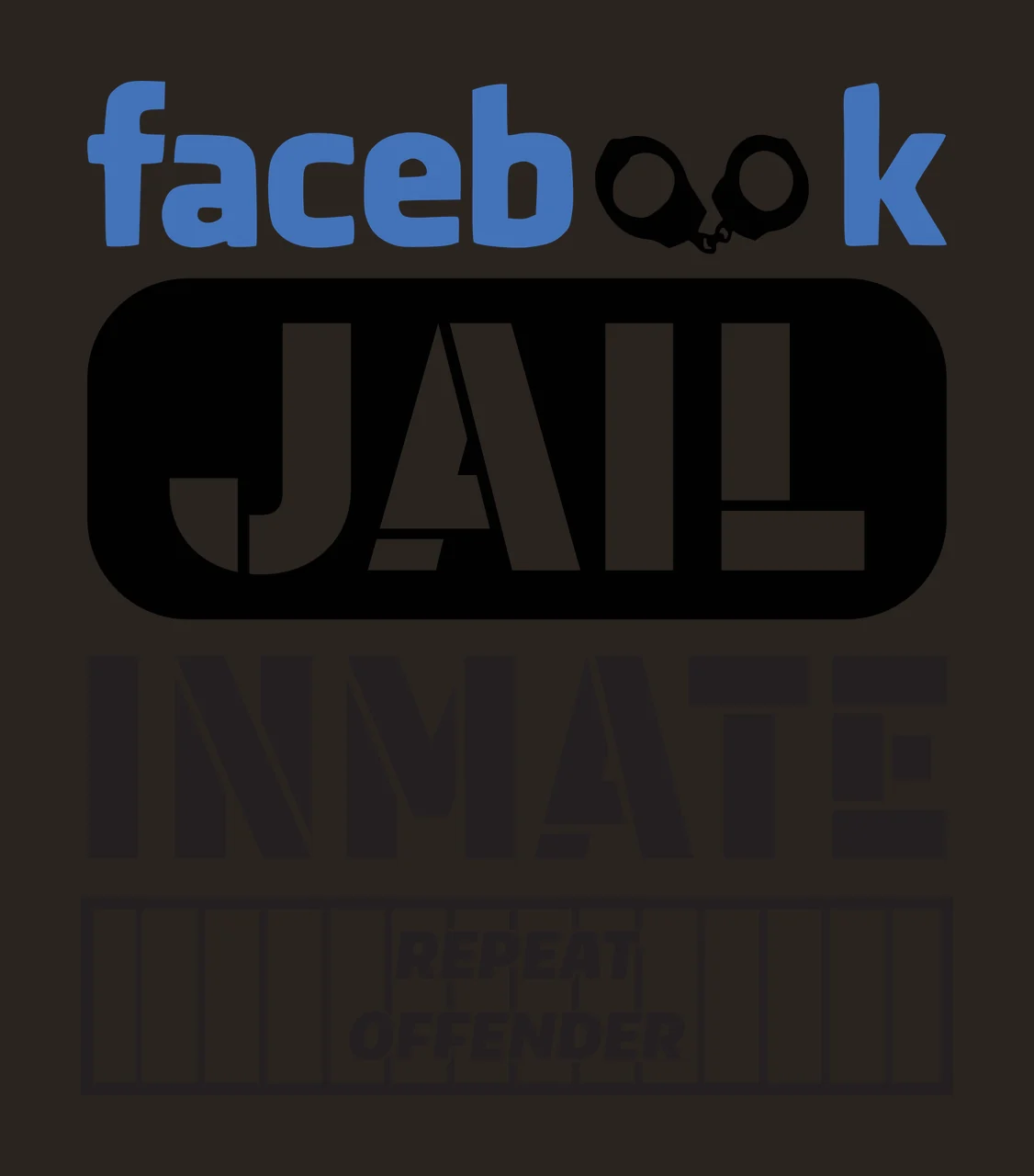 Facebook JAIL INMATE REPEAT OFFENDER Typography Design with handcuffs, jail bars, stencil font and rounded rectangle in blue, black and white contrast preview thumbnail