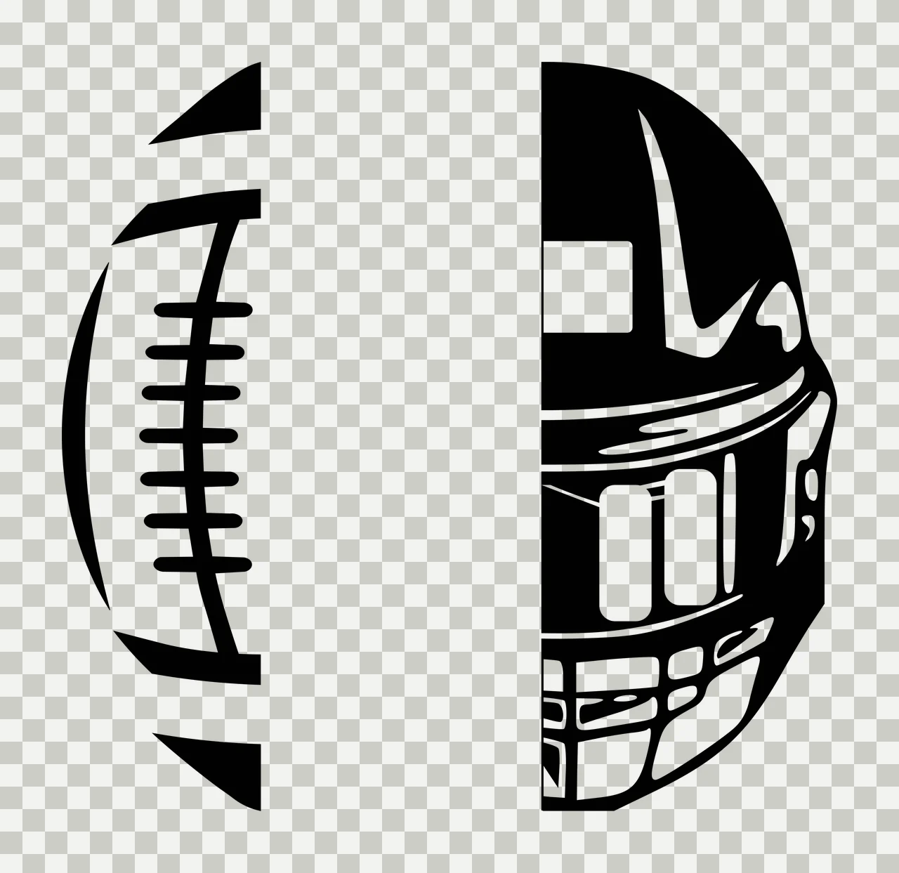 Split Graphic Showing Football And Protective Helmet Side black transparency and detail preview thumbnail