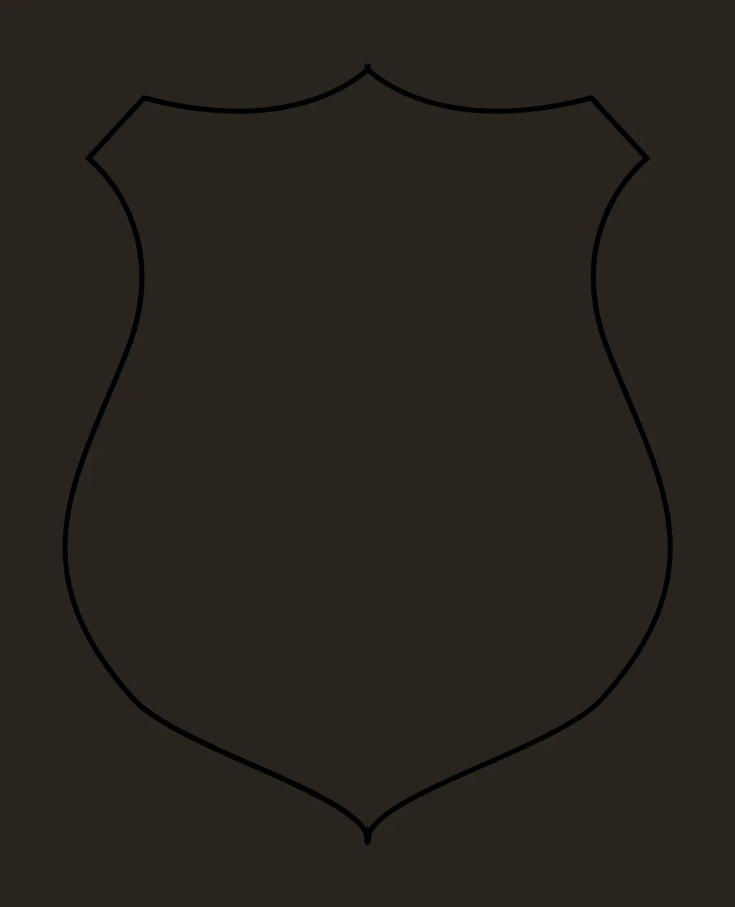 Line Art Illustration of shield outline with black line stroke, blank interior, curved top edge and pointed bottom in white contrast preview thumbnail