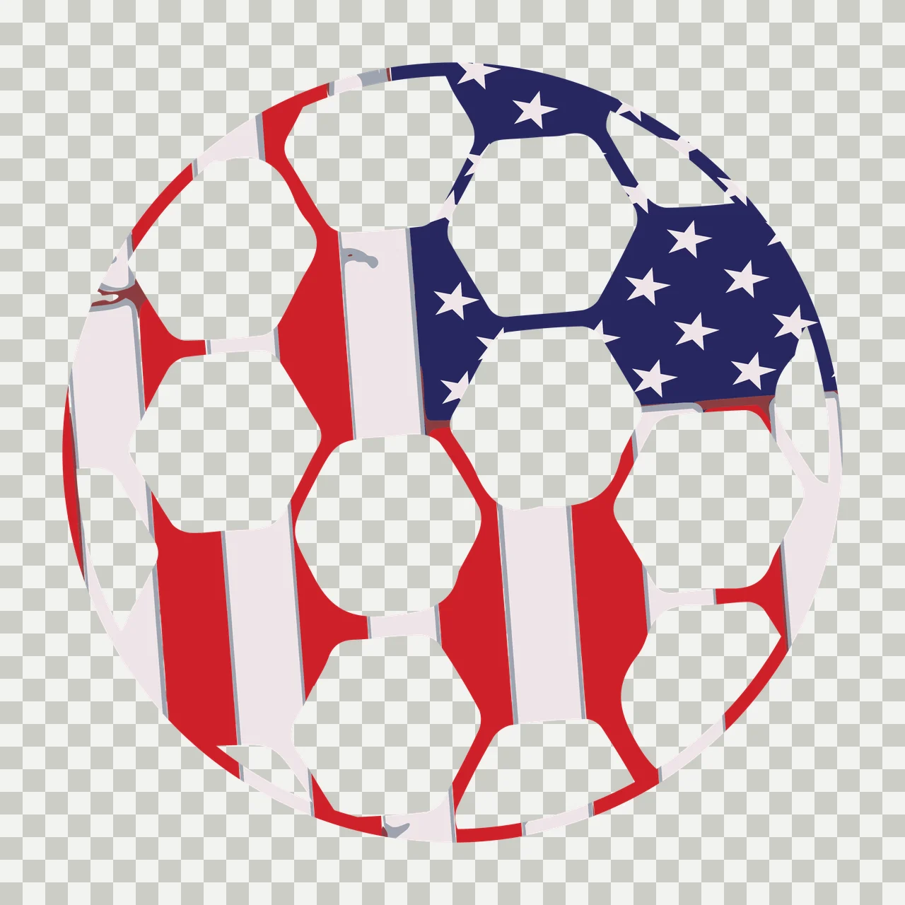 Soccer ball with American flag pattern Illustration with stars, stripes and hexagons in red, white and blue transparency and detail preview thumbnail