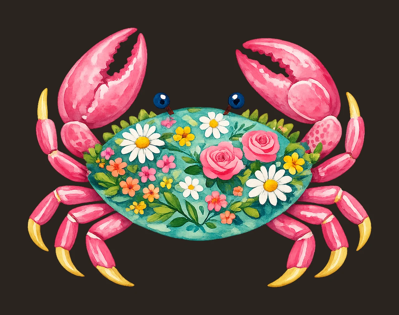 Pink Floral Crab Coastal Summer Artwork design art beach contrast preview thumbnail