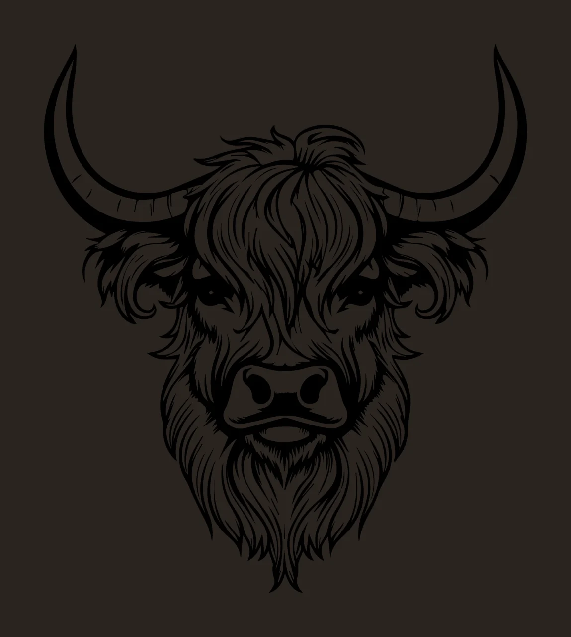 Black And White Bull Head Illustration horns fur eyes nose contrast preview thumbnail